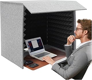 23.62×23.62×23.62 In Foldable Desktop Soundproof Cover, Portable Vocal Recording Booth, High-Density Vocal Sound Absorbing Shield for Homes, Game Rooms, Recording Studios (Gray+Black)