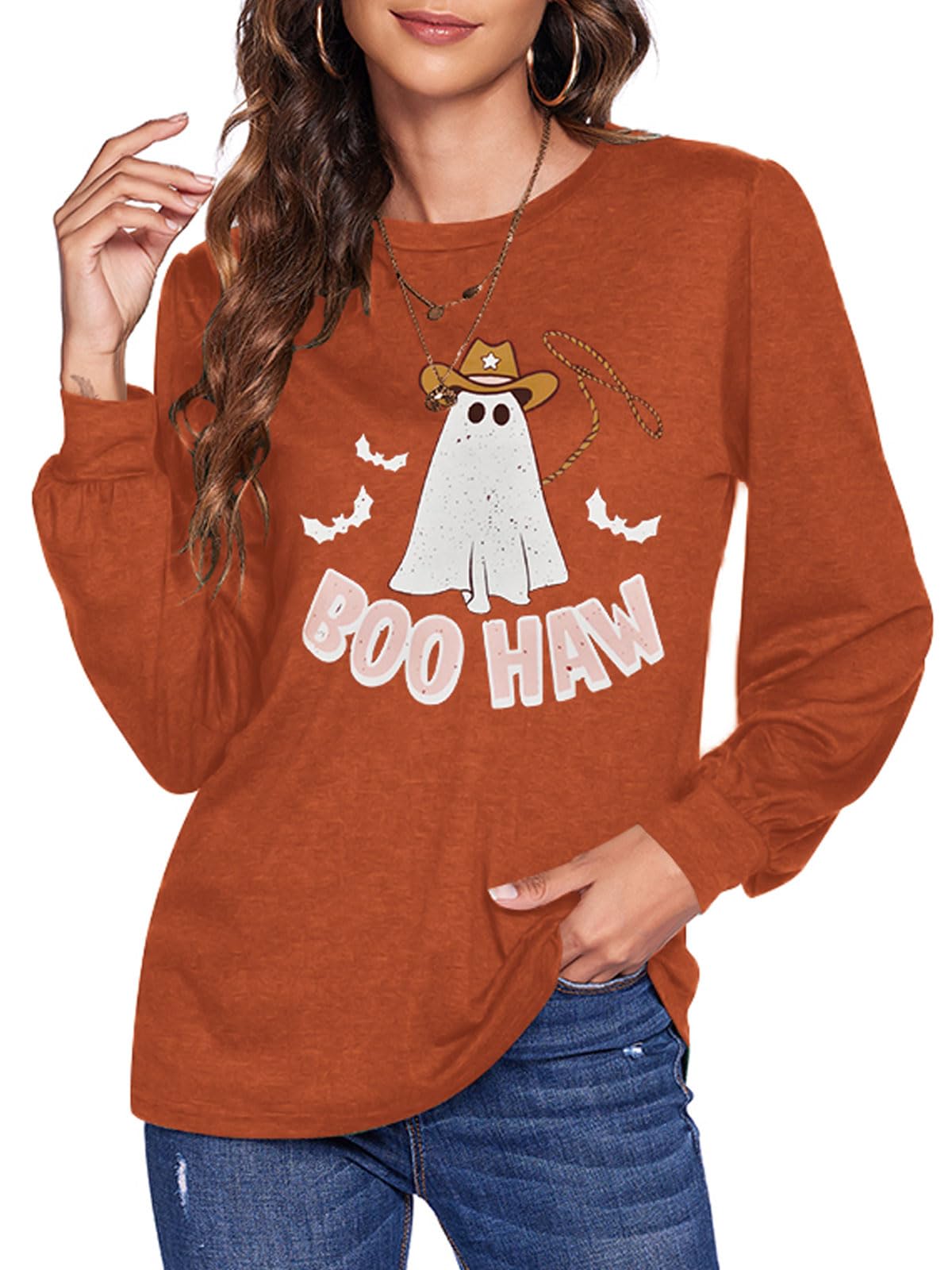 Womens Button Back Tops Balloon Sleeve Loose Casual Workout O Neck Blouses