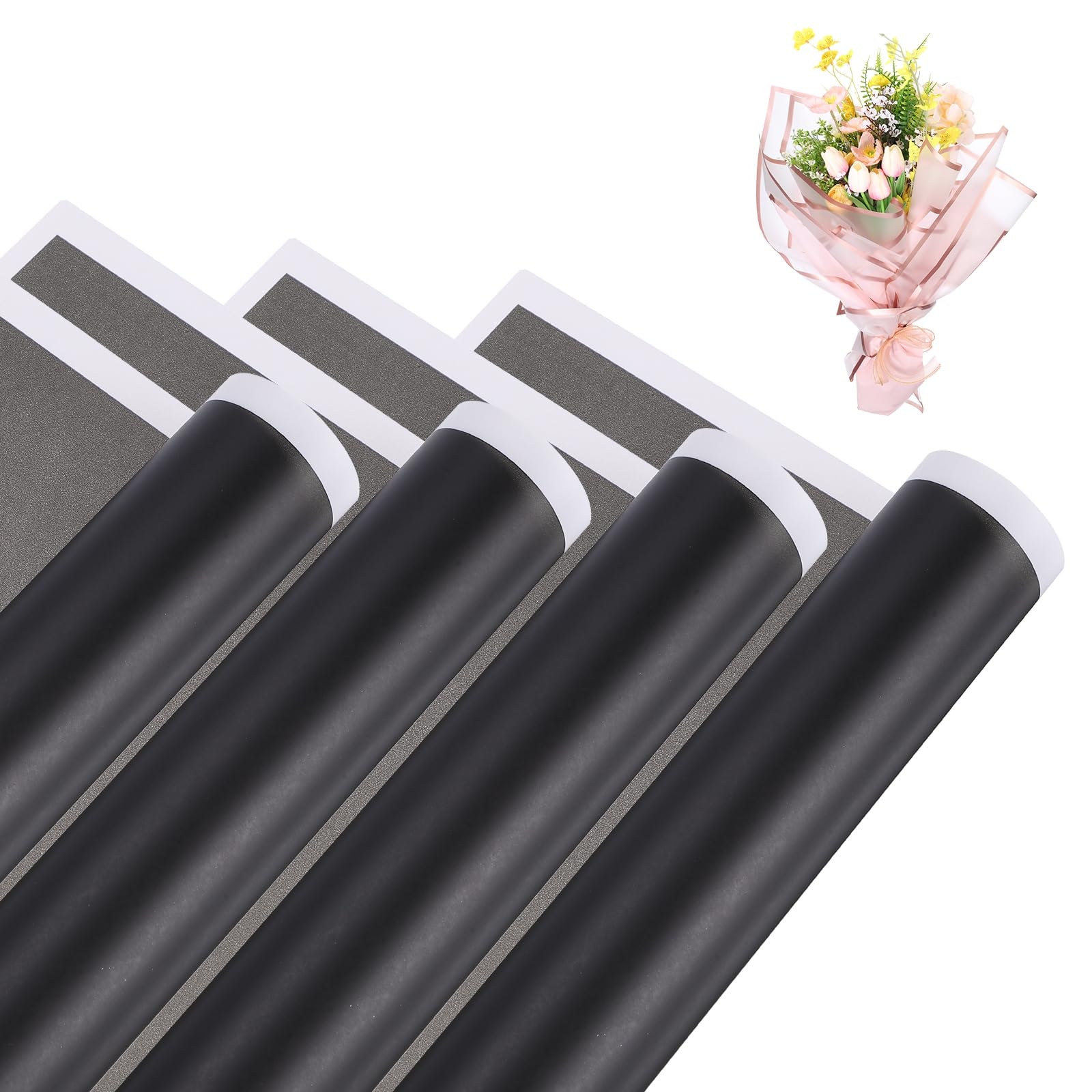 sourcing map Flower Bouquet Wrapping Paper, 56cm/22 Inch Waterproof Floral Wrapping Paper for Flower Bouquet DIY Gift, Wedding, Birthdays, Valentine's Day, Pack of 20(Black)