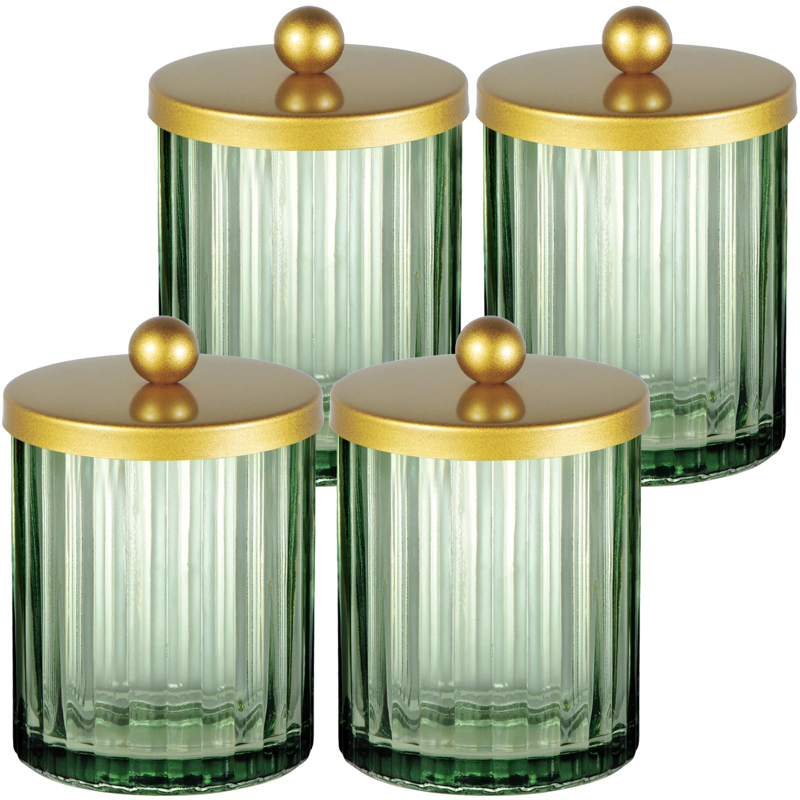 Green Glass Apothecary Jars - Qtip Holder -10 Green Glass Apothecary Jars - Qtip Holder -10