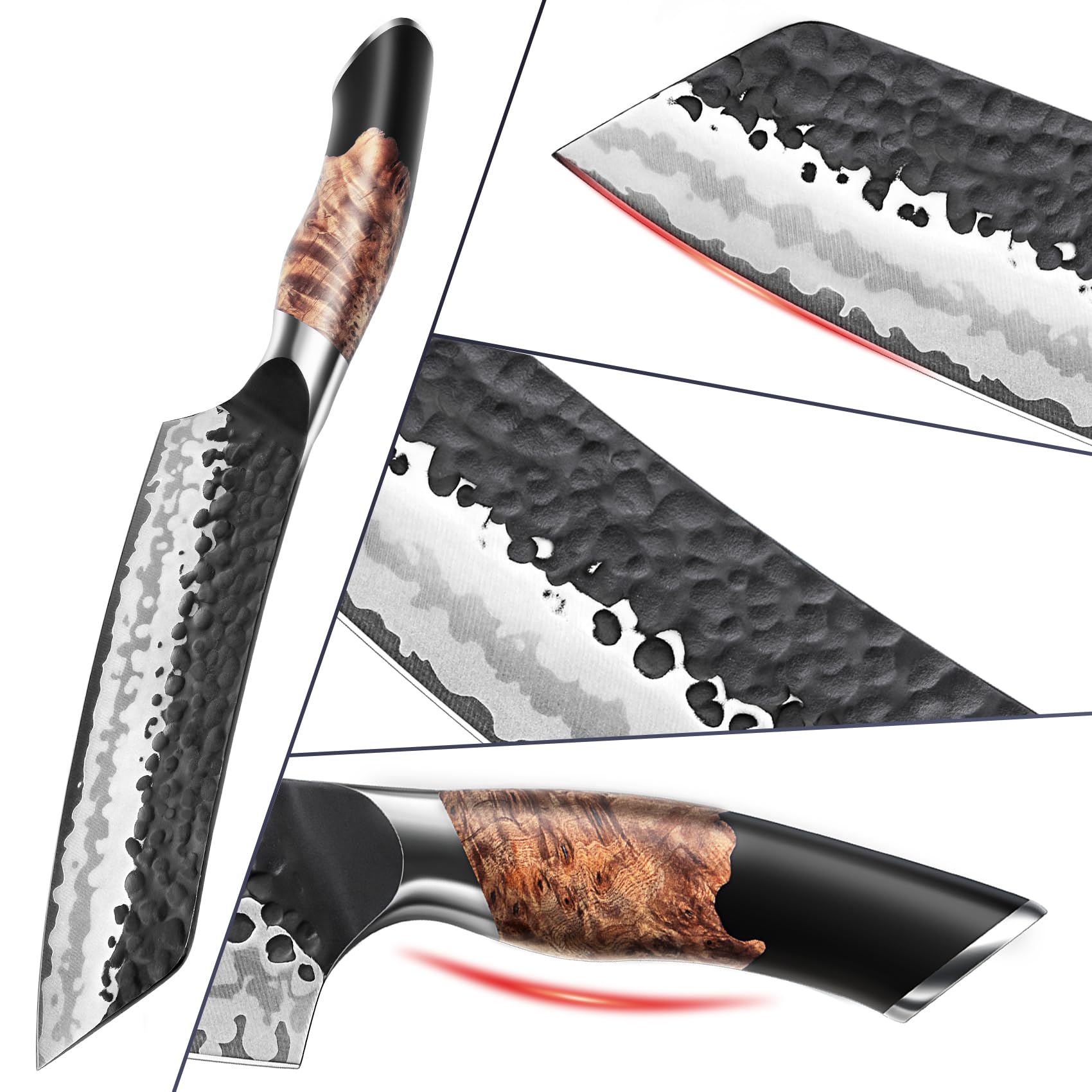 SHAN ZU Couteau Santoku Forgé à la Main, Couteau de Cuisine 18 cm, Acier à 7 Couches au Carbone de Haute Qualité, Manche en Bois d'érable