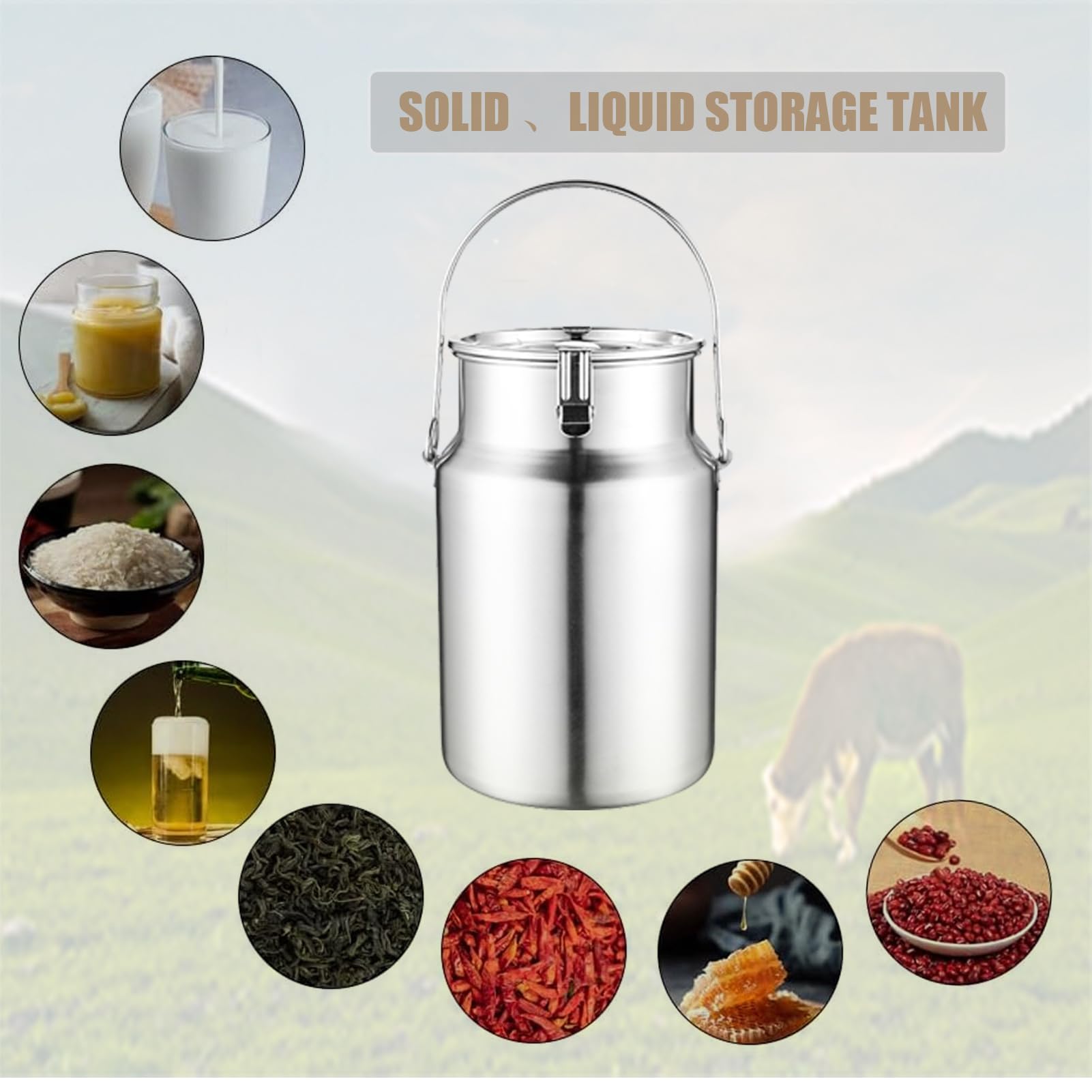 Secchio per Latte in Acciaio Inossidabile 304 Secchio per Latte da 3 L/5 L/10 L Brocca per Latte Resistente con Coperchio Secchio per Vino per Olio, tè
