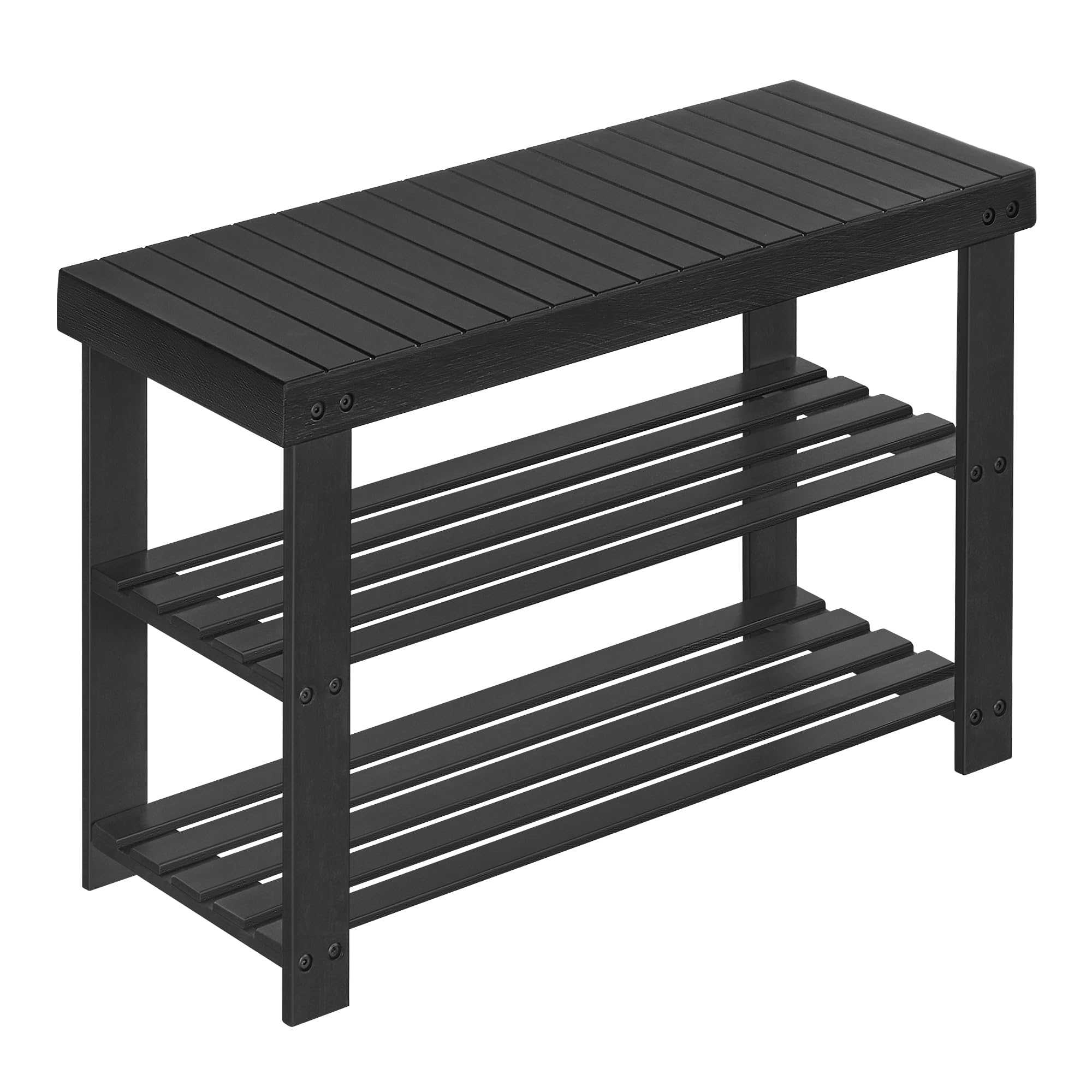 SONGMICS Bamboo Shoe Storage Bench, Shoe Rack Bench, Hallway Bench, for Living Room, Bedroom, Black LBS04H