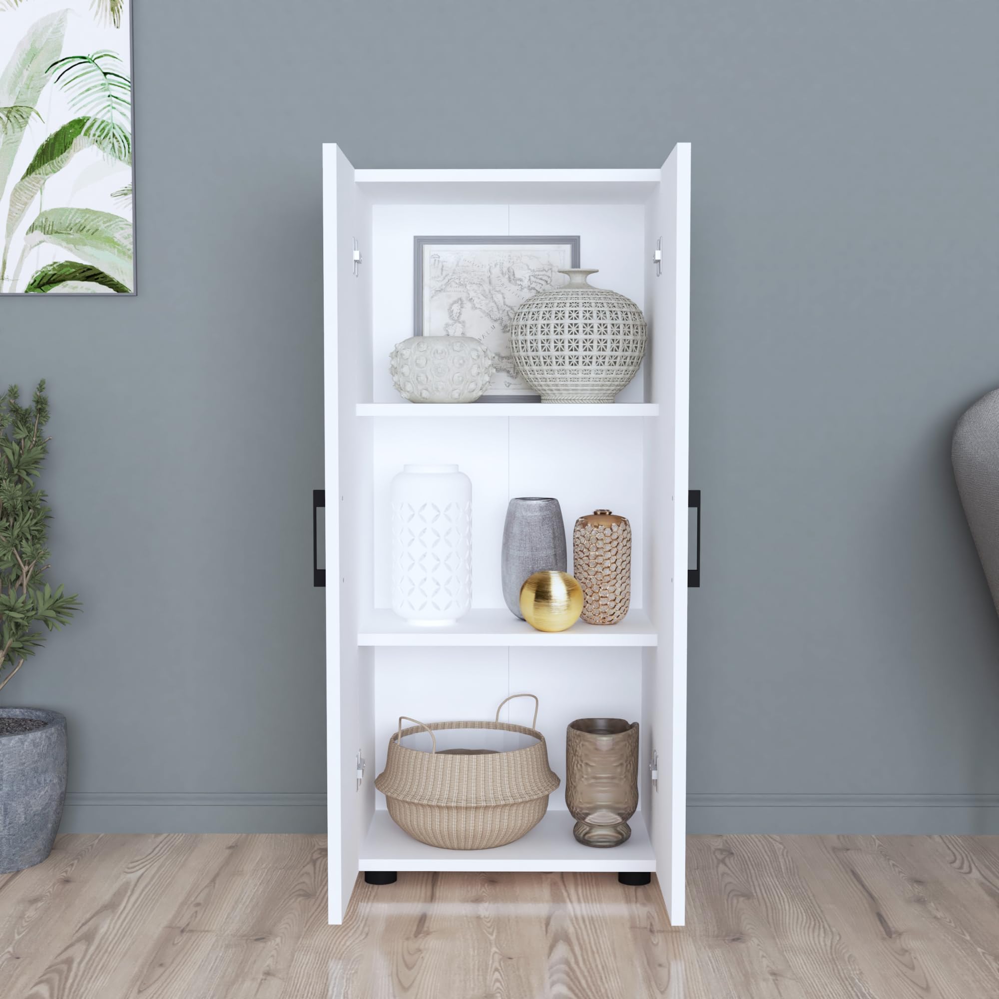 [en.casa] Armario Auxiliar Aparador 2 Puertas con Tiradores y 3 Compartimentos para Dormitorio Cocina Despacho Estable Aglomerado 108 x 49 x 32 cm - Blanco