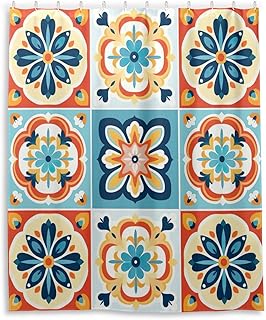 Mexican Talavera Shower Curtains,with Snap-in Fabric Liner Waterproof Ba...