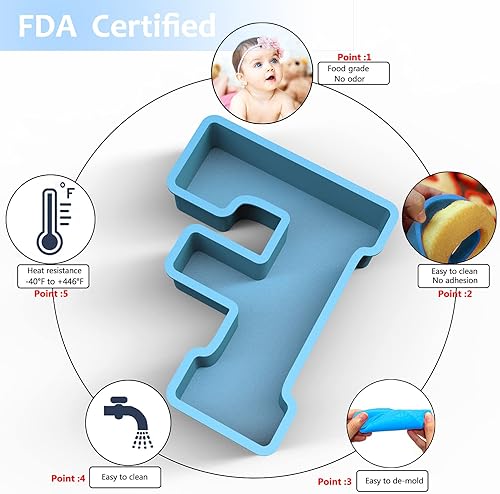 Miniatura 3 de Molde de resina, moldes de silicona 3D de letra F grande para fundición de resina epoxi, moldes del alfabeto de silicona para resina para arte,