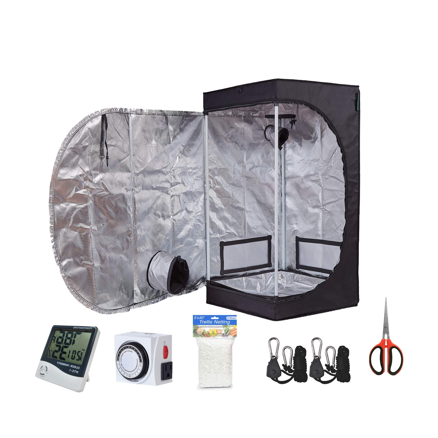 Hydroponic 24X24X48 Indoor Grow Tent Kit W Analog Timer Humidity Monitor Bonsai Shear 5X15 Net Treill Grow Light