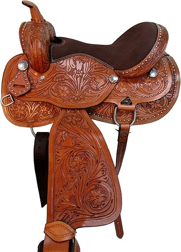 Miniatura 7 de Western Saddle Barril Racing Caballo Placer Floral Tooled Cuero Trail Tack Cowboy Rodeo Set 15 16 17 18