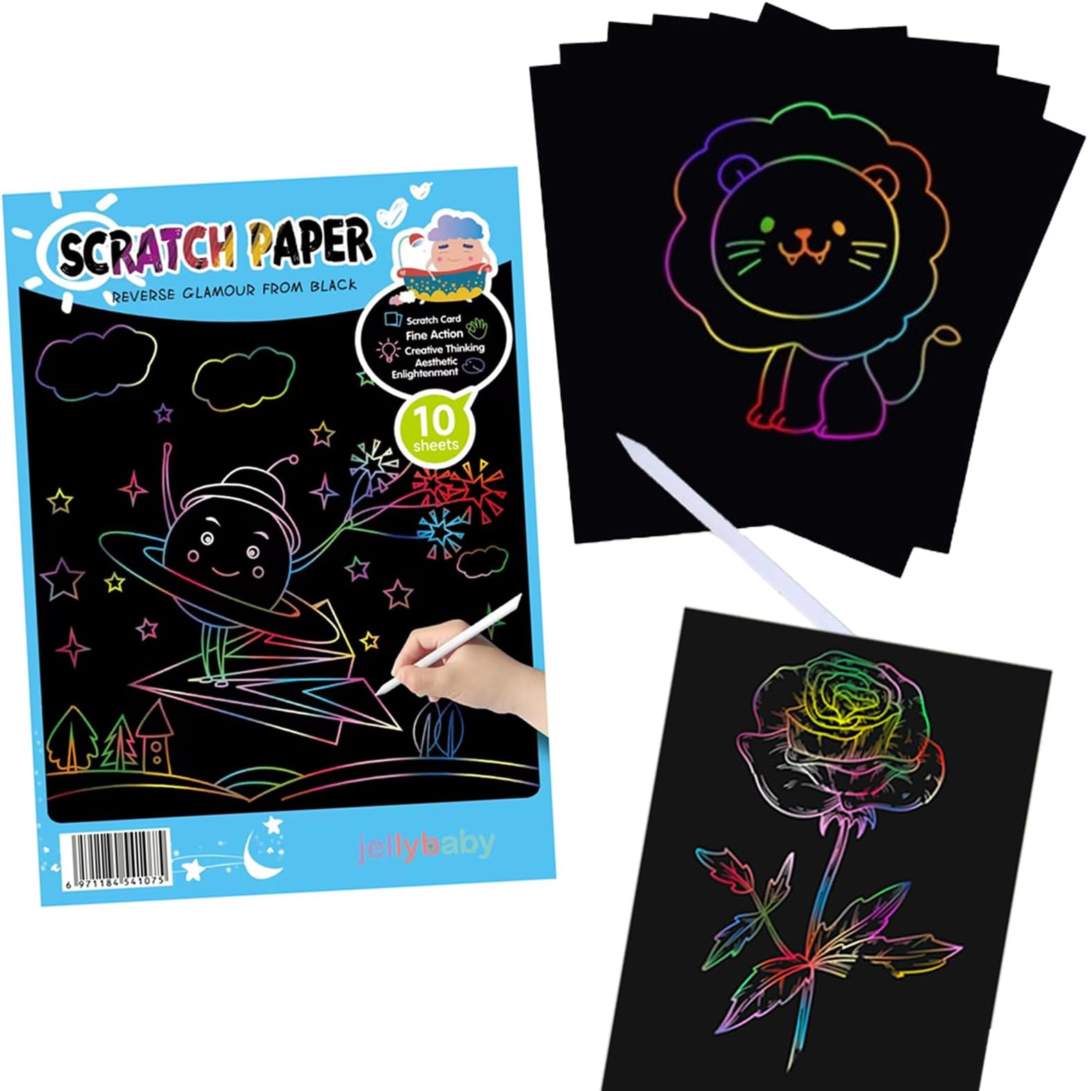 Rainbow Scratch Sheets for Kids A4 Size Scratch Art Magic Doodle Mandala Art Drawing Coloring Paper Black Scratch Paper Note Art and Craft Return Gift for 4 Years and Above