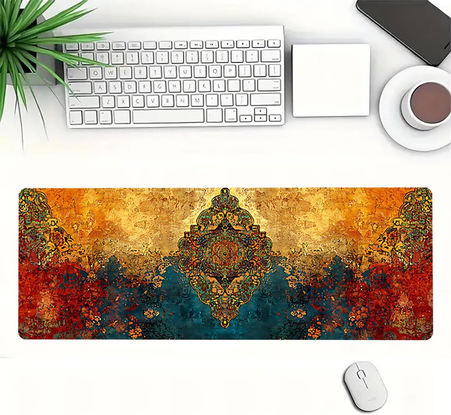 Gamingowa podkładka pod mysz XXL, 1600 x 800 x 3 mm, retro, antypoślizgowa, XXL, krajobraz, duża, podkładka na biurko, zmywalna, antypoślizgowa gumowa podstawa, podkładka pod mysz ze szwami na