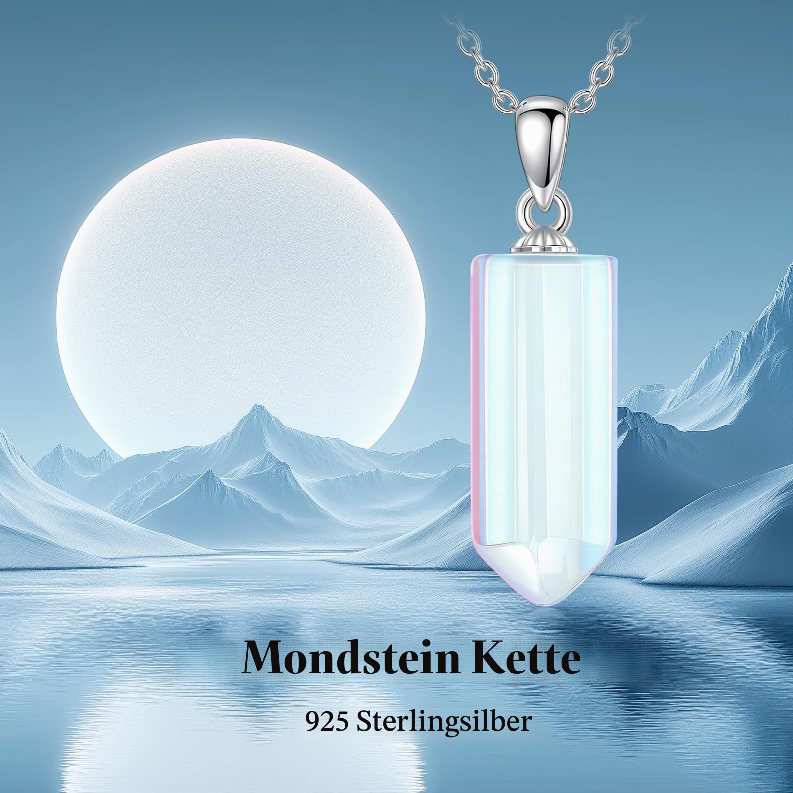 DOLPHERS 925 Sterling Silber Mondstein Anhänger Halskette, einfache Mondstein Halskette Schmuck Geschenke für Damen Frauen, mit 18 + 2 Zoll Kette