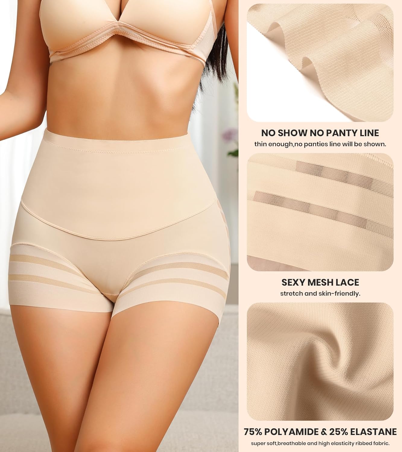 ASIMOON Tummy Control Boyshorts Underwear for Women Stretch High Waisted Shapewear Sexy Mesh No Show Panties for Ladies - Image 5
