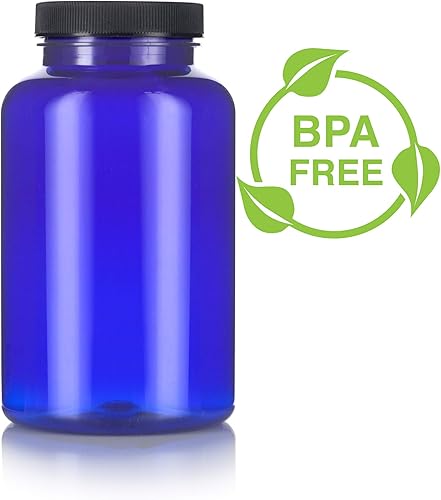 Miniatura 6 de JUVITUS Paquete de 6 botellas de plástico PET de cobalto de 17 onzas con tapa acanalada negra + etiquetas