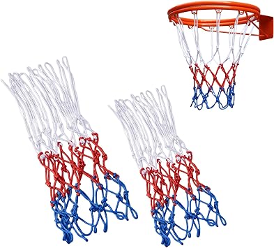 2 PCS Heavy Duty Basketball Net, Replacement Hoop Nets for Indoor Outdoor Sports Woven tricolour nets
