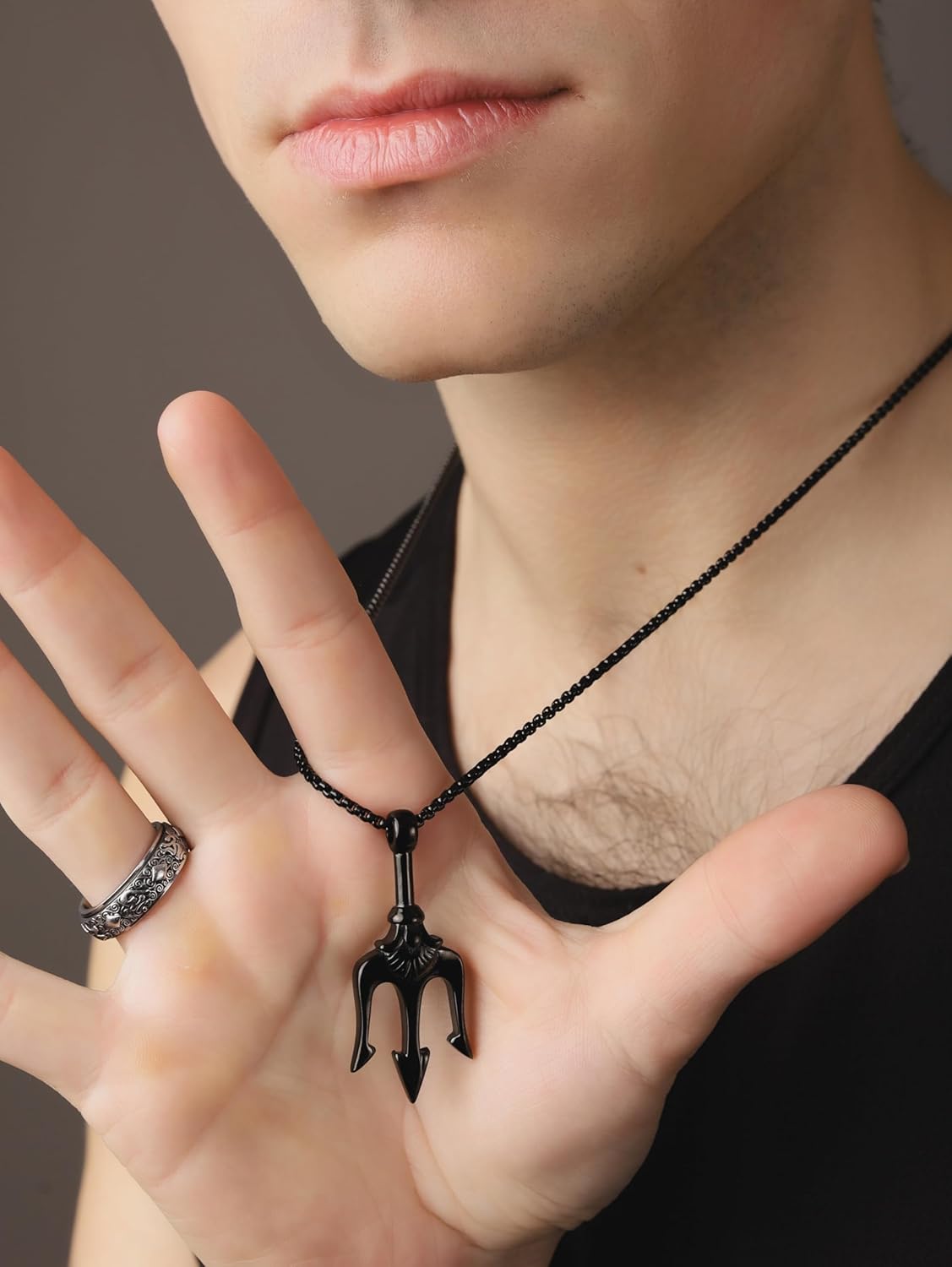 HAQUIL Triden Necklace, Black Plated Stainless Steel Poseidon Triden Pendant, Box Chain, Ocean Jewelry Gift for Men - Image 6