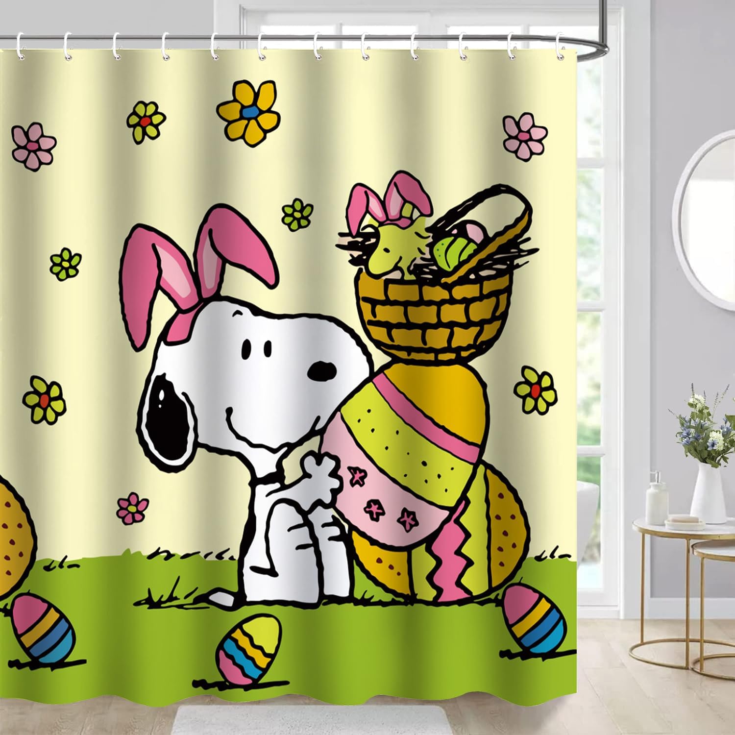 Easter Shower Curtain, Spring Egg Shower Curtain Set, Funny