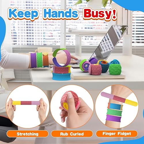 Miniatura 6 de Juguetes sensoriales para ansiedad, pulseras de palmada 6 piezas de juguetes sensoriales de silicona texturizada para autismo, juguetes sensoriales