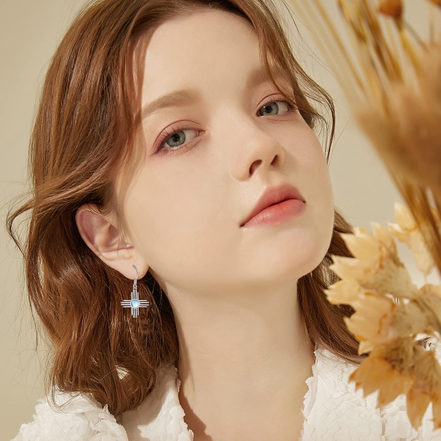 TIGER RIDER Zia Sun Symbol 925 Sterling Silver Moonstone/Turquoise/Wolf Earrings New Mexico Dangling Jewelry Earrings for Women Mother’s Day Gifts - Image 6