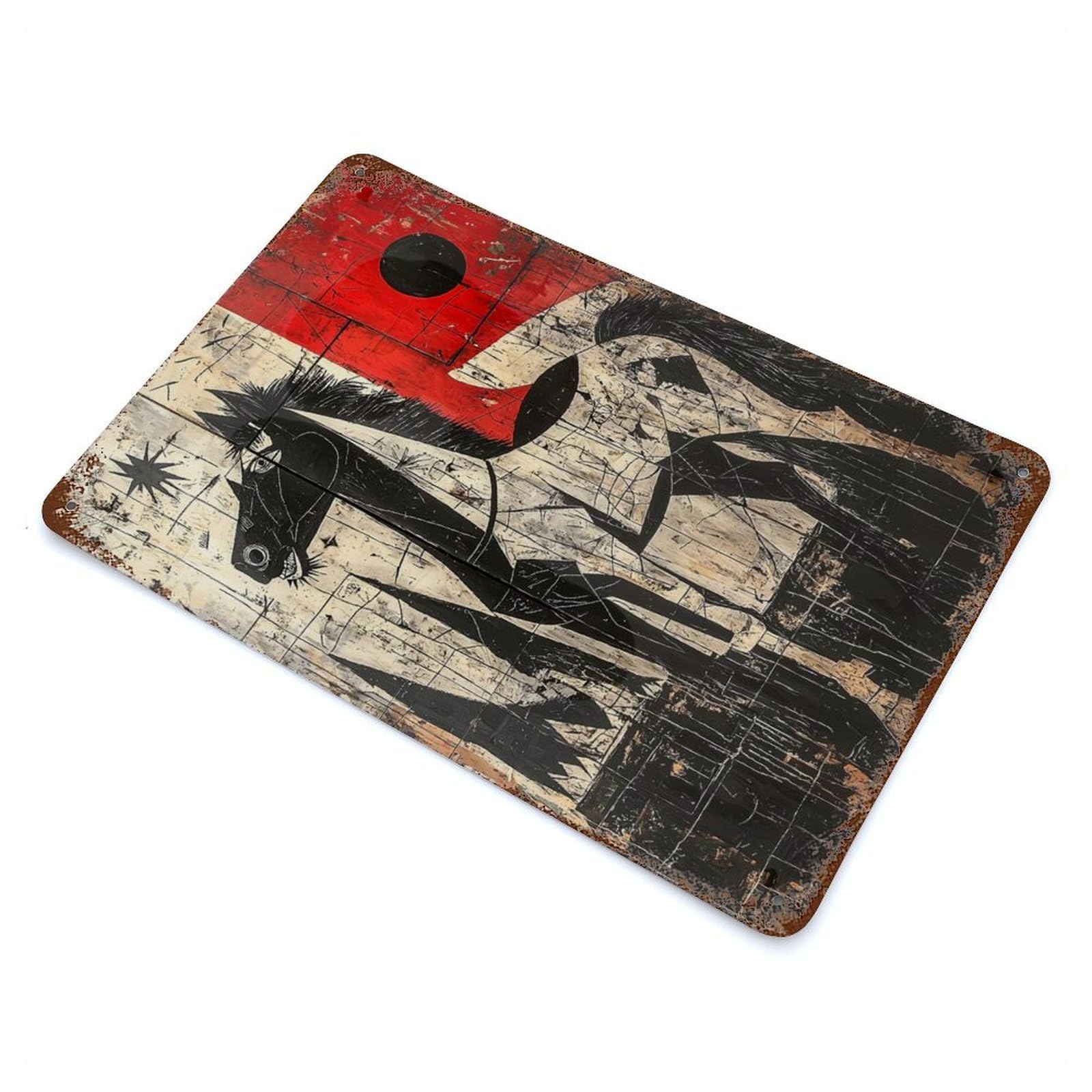 Retro Metal Sign with Abstract Horse Contemporary Expressionist Reimagining Design 11.8"x7.9", for Shed, Workshop And Garage Wall Decor, Industrial Home Decor