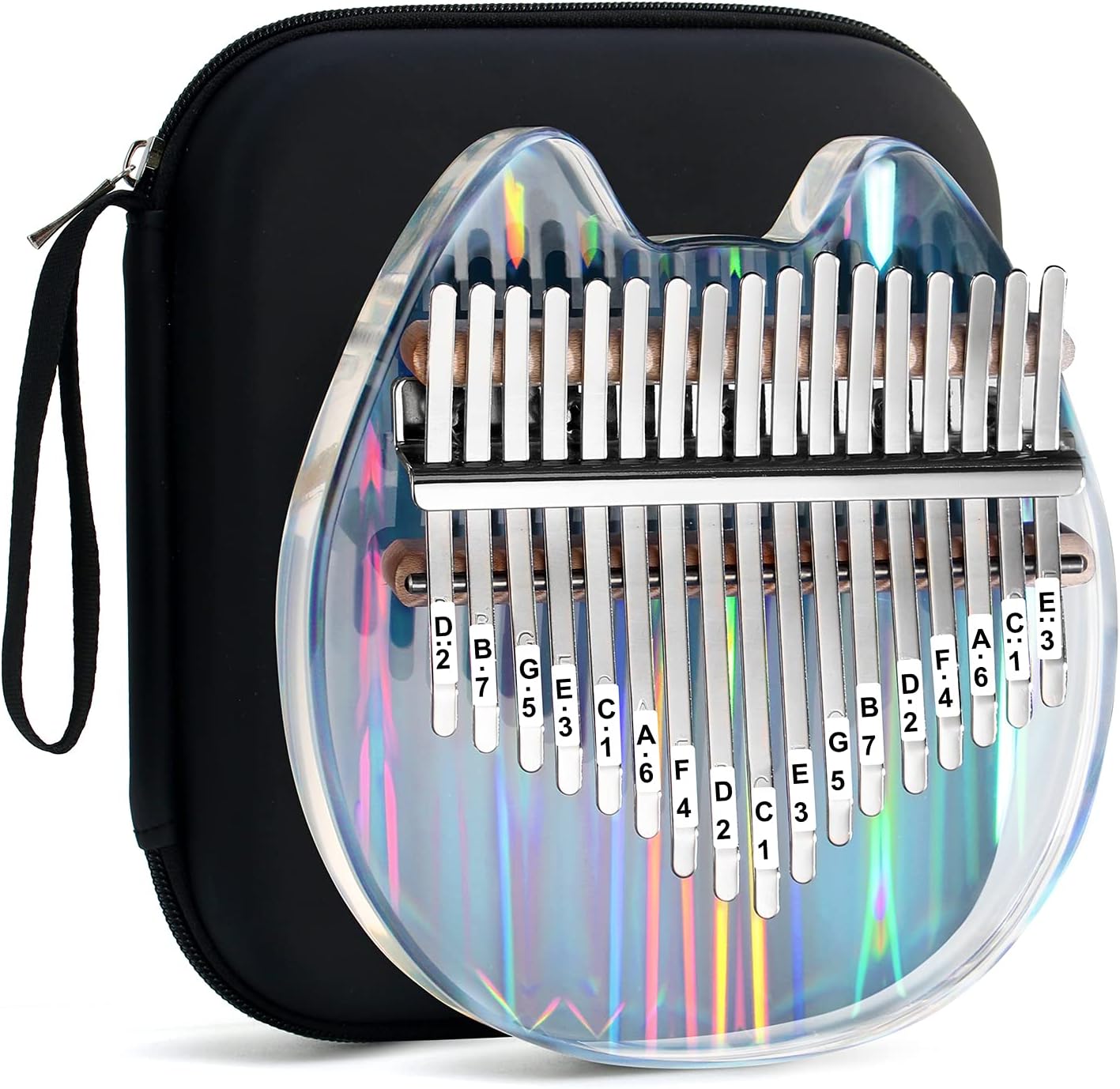 Clear Kalimba Thumb Piano With Eva Protective Case, Transparent Crystal Kalimba 17 Key, Musical Instrument Gifts, Cat Shape Finger Piano, Acrylic Mbira