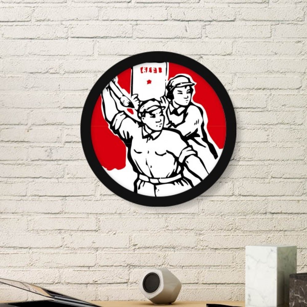 Cadre photo ronde en bois DIYthinker art peinture livre communiste rouge médium noir