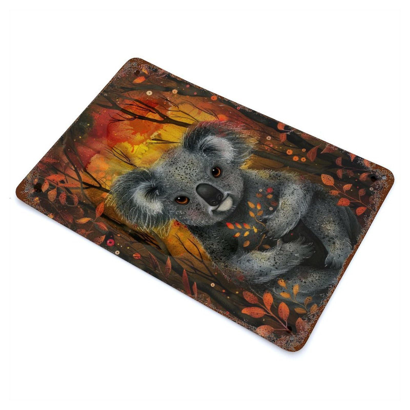 Garage Style Autumn Koala Distressed Metal Wall Sign 11.8"x7.9", Decorative Metal Wall Art for Bar And Workshop