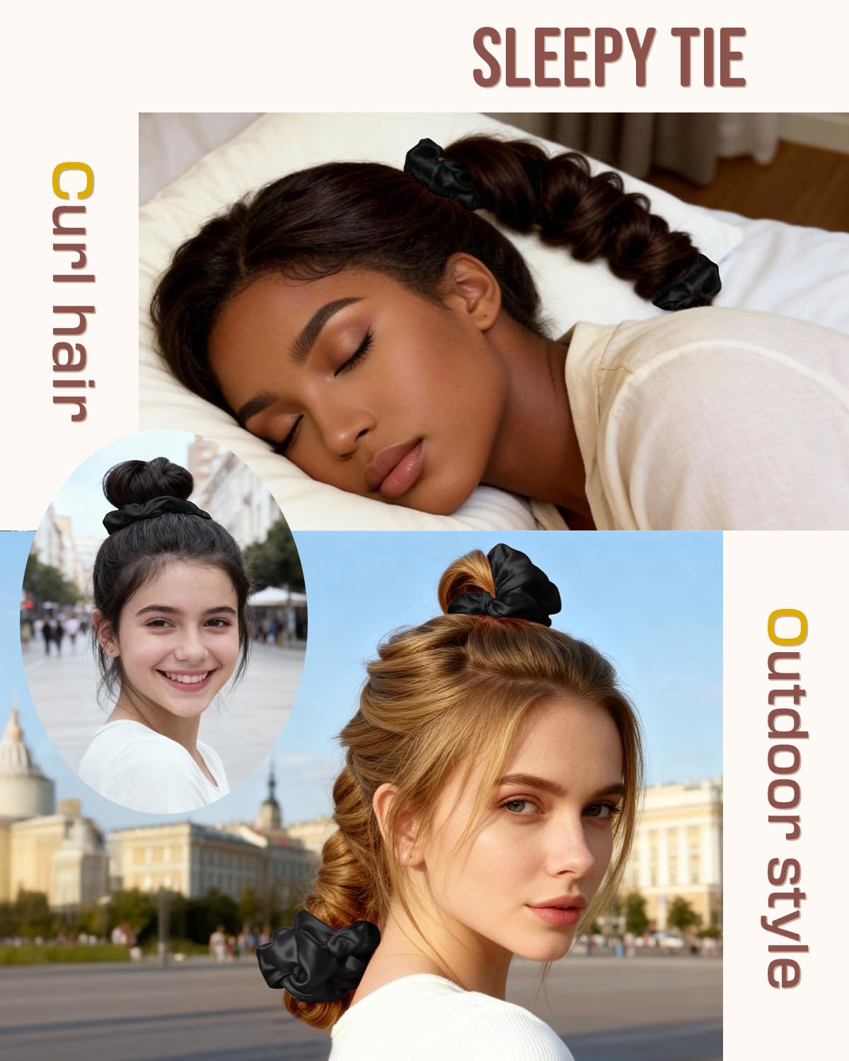 BONNET QUEEN Bigodini Morbidi per Dormire Satin Bigodino Lungo per Boccoli Arricciacapelli Senza Calore Hair Curler Heatless Curls con Scrunchie, Grandi, 1PZ, Nero