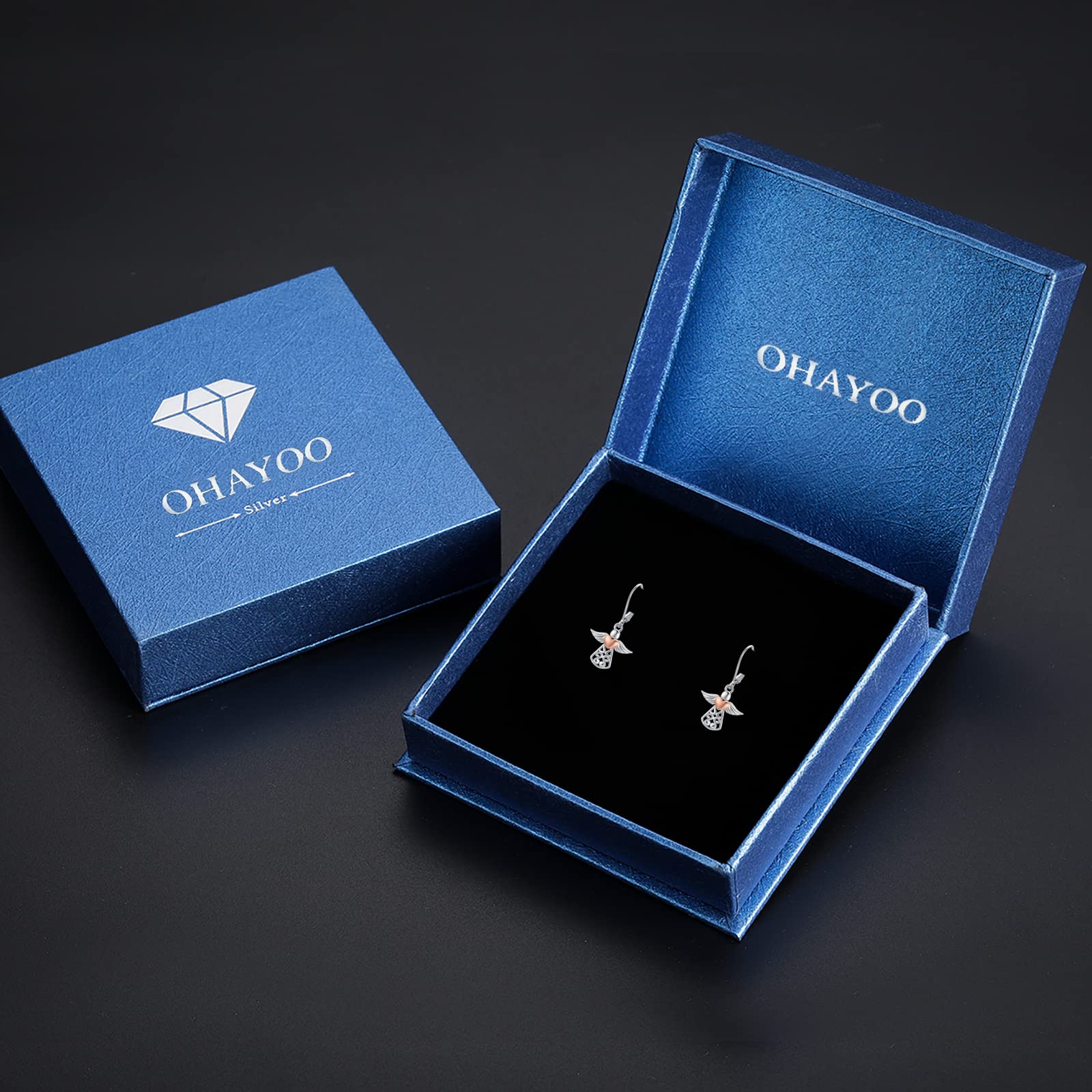 Pendientes de ángel de la guarda de plata de ley 925 con cierre de palanca de ángel con estrella y ángel, aretes de aro colgantes de ángel para mujer, Plata