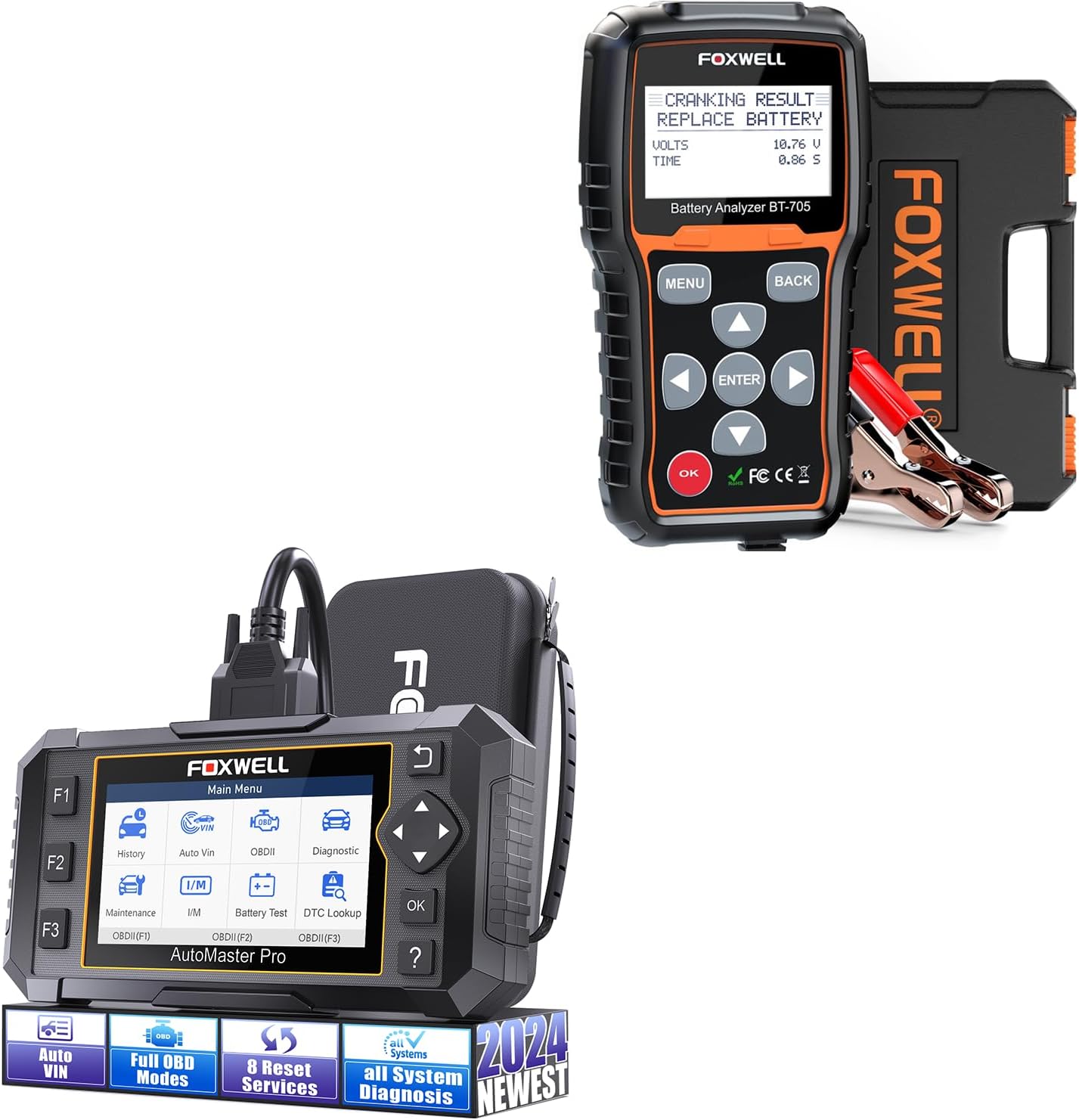 FOXWELL Car Scanner NT624 Elite All System and FOXWELL BT705 Car Battery Tester 12V 24V