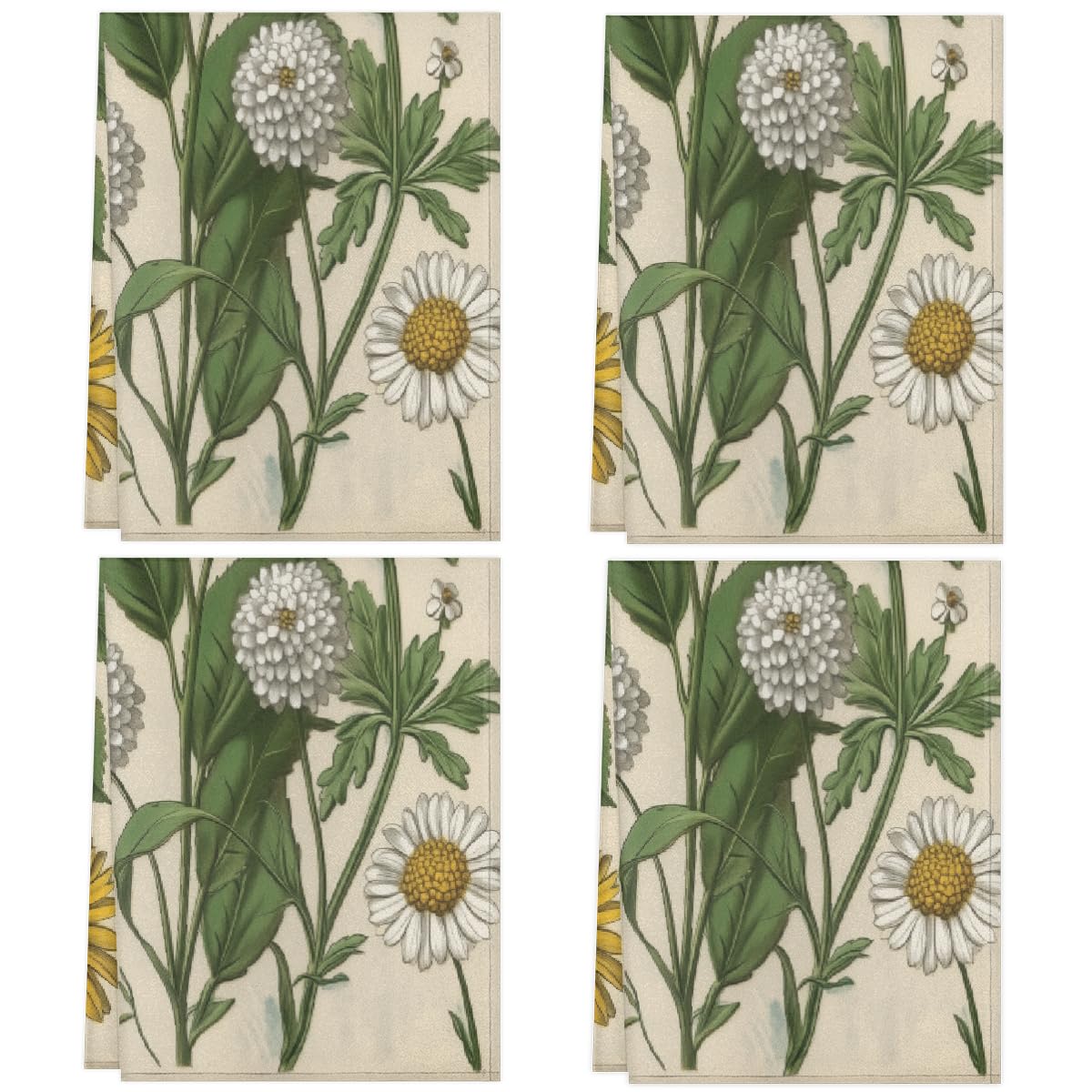 Torchons de cuisine en microfibre absorbants motif fleurs sauvages 45x72 cm Lot de 4