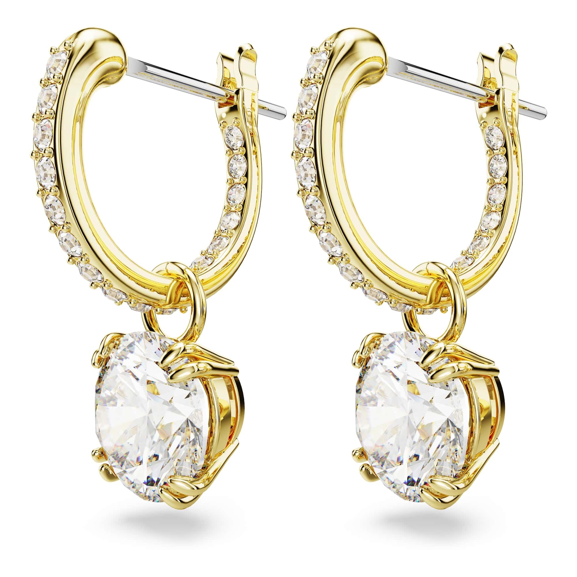 Swarovski Stilla Drop-Ohrhänger, Rundschliff, Weiß, Goldlegierungsschicht