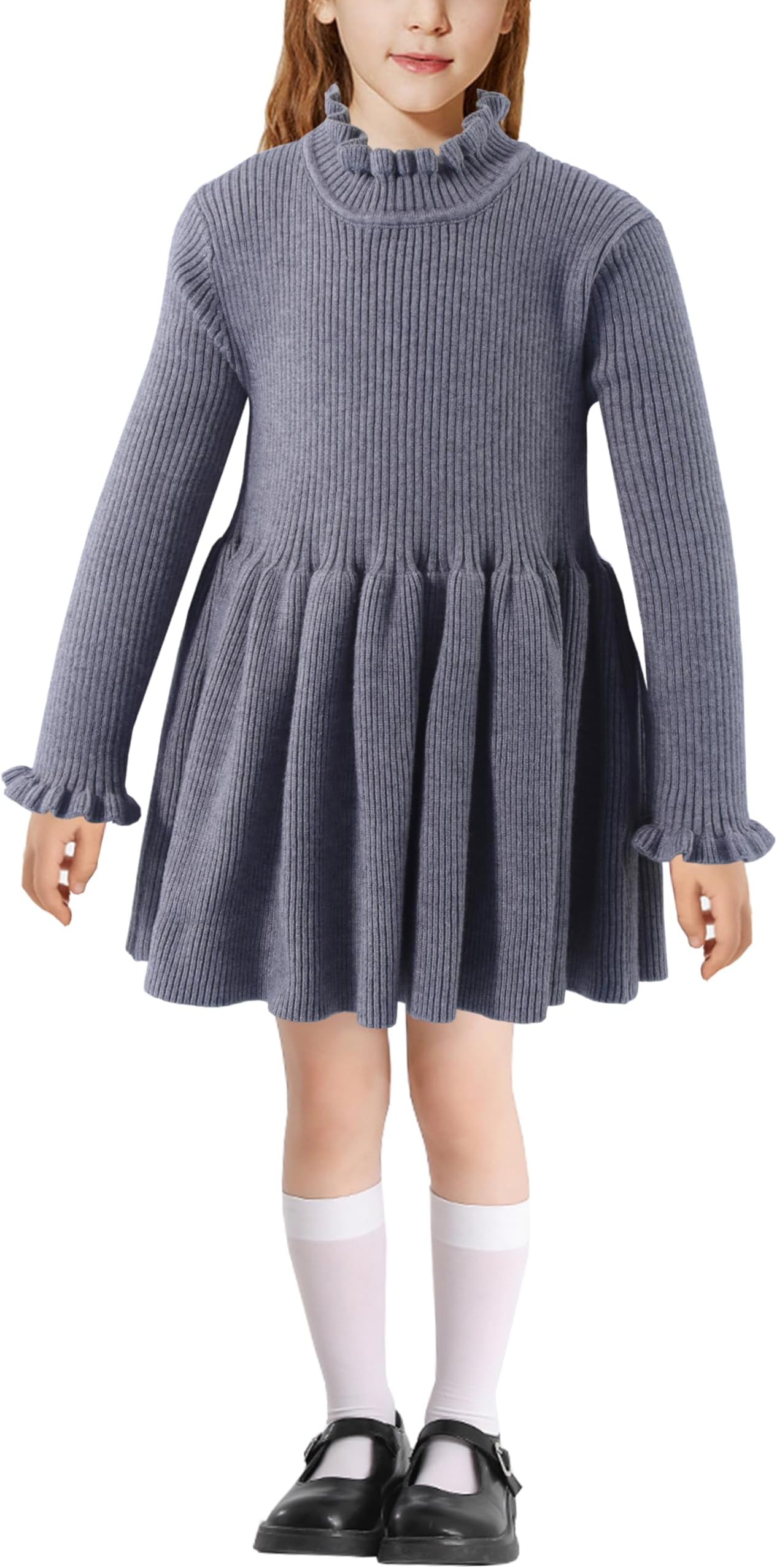 TCHH-DayUpToddler Baby Girl Sweater Dresses Kid Long Sleeve Ribbed Knit Winter Dress for 12M-7Y