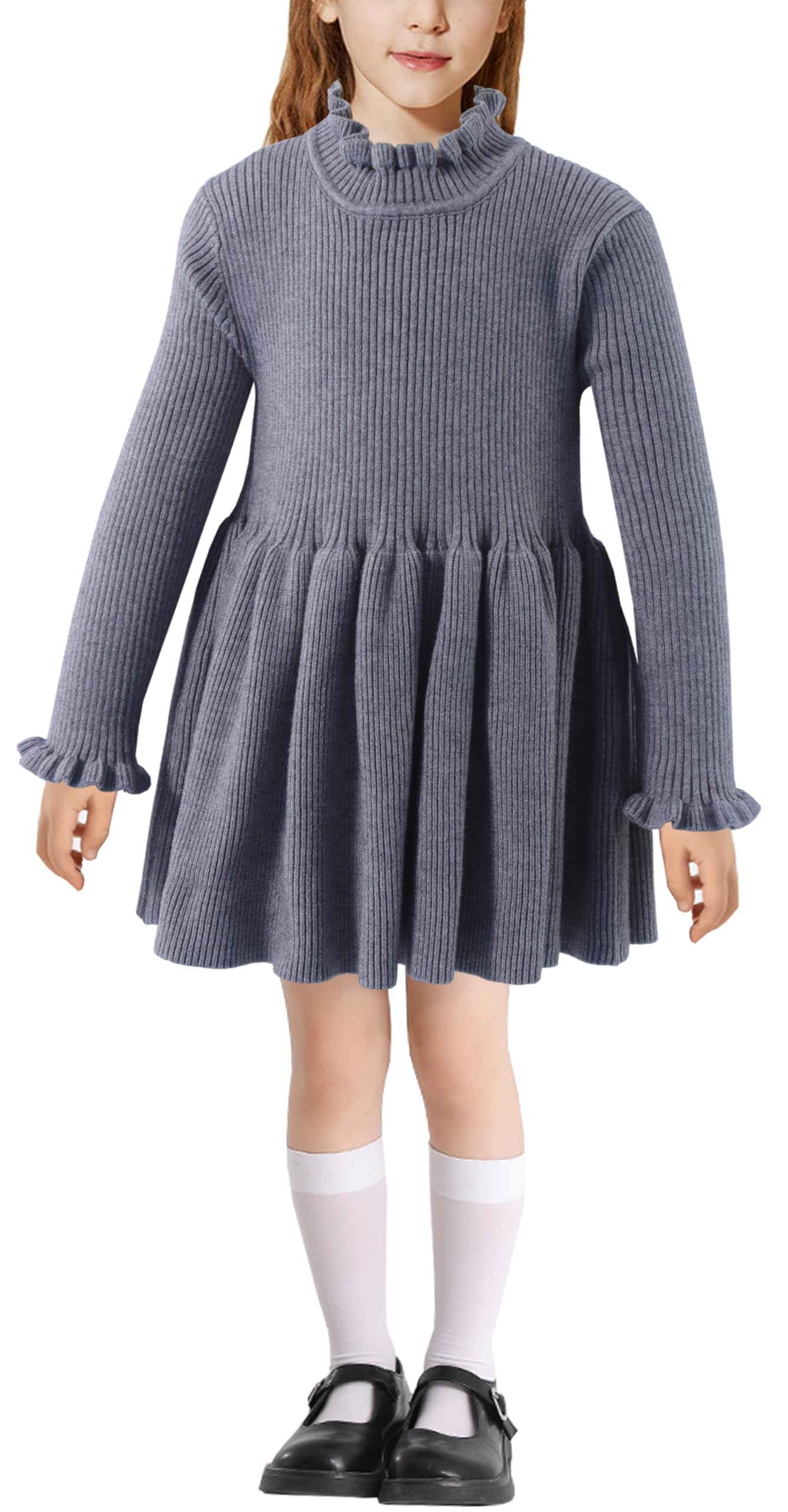 TCHH-DayUpToddler Baby Girl Sweater Dresses Kid Long Sleeve Ribbed Knit Winter Dress for 12M-7Y