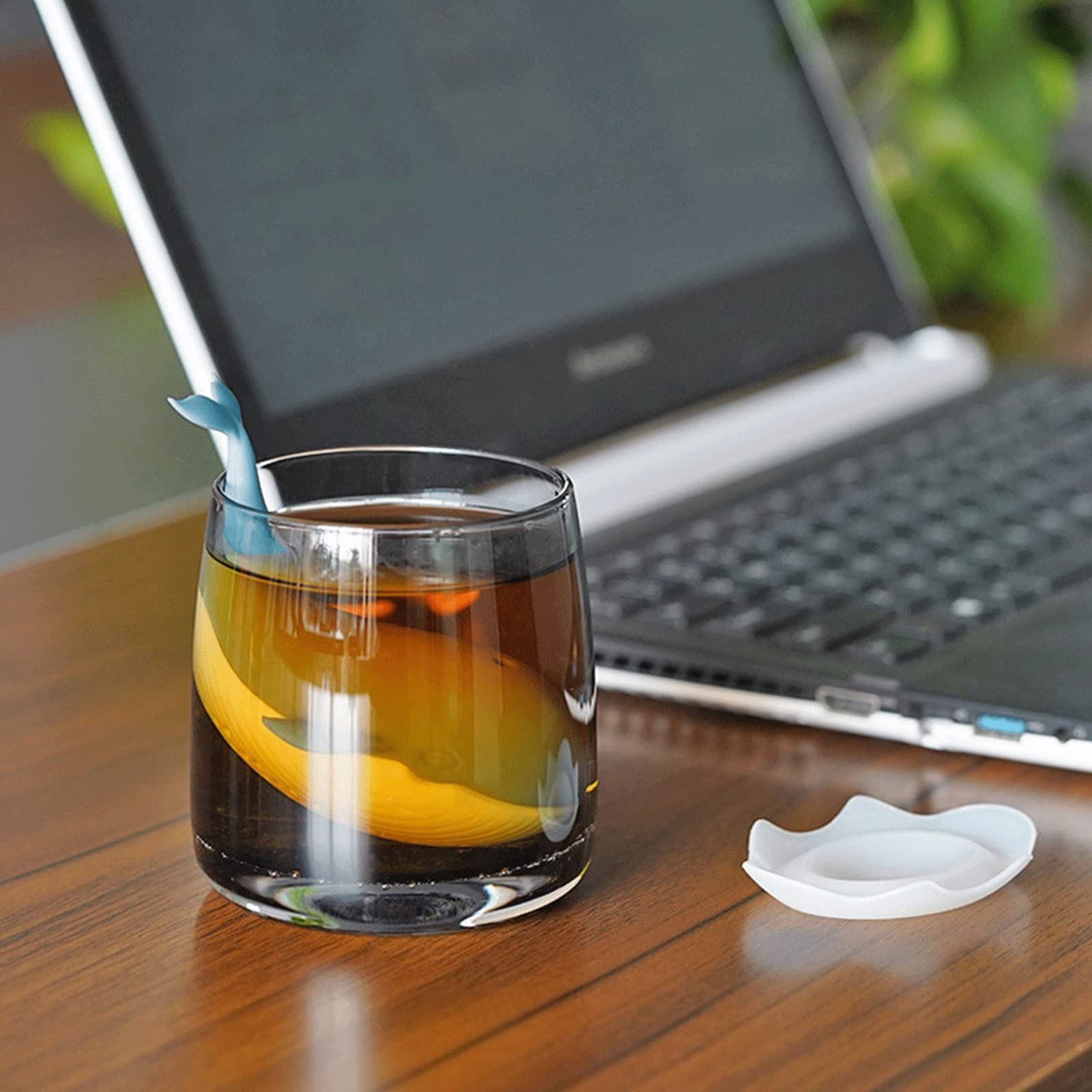 Colador de té lindo para hacer té, colador de té a granel, sabor a hierbas, filtro de silicona, difusor de té, juego de té en forma de ballena y tetera