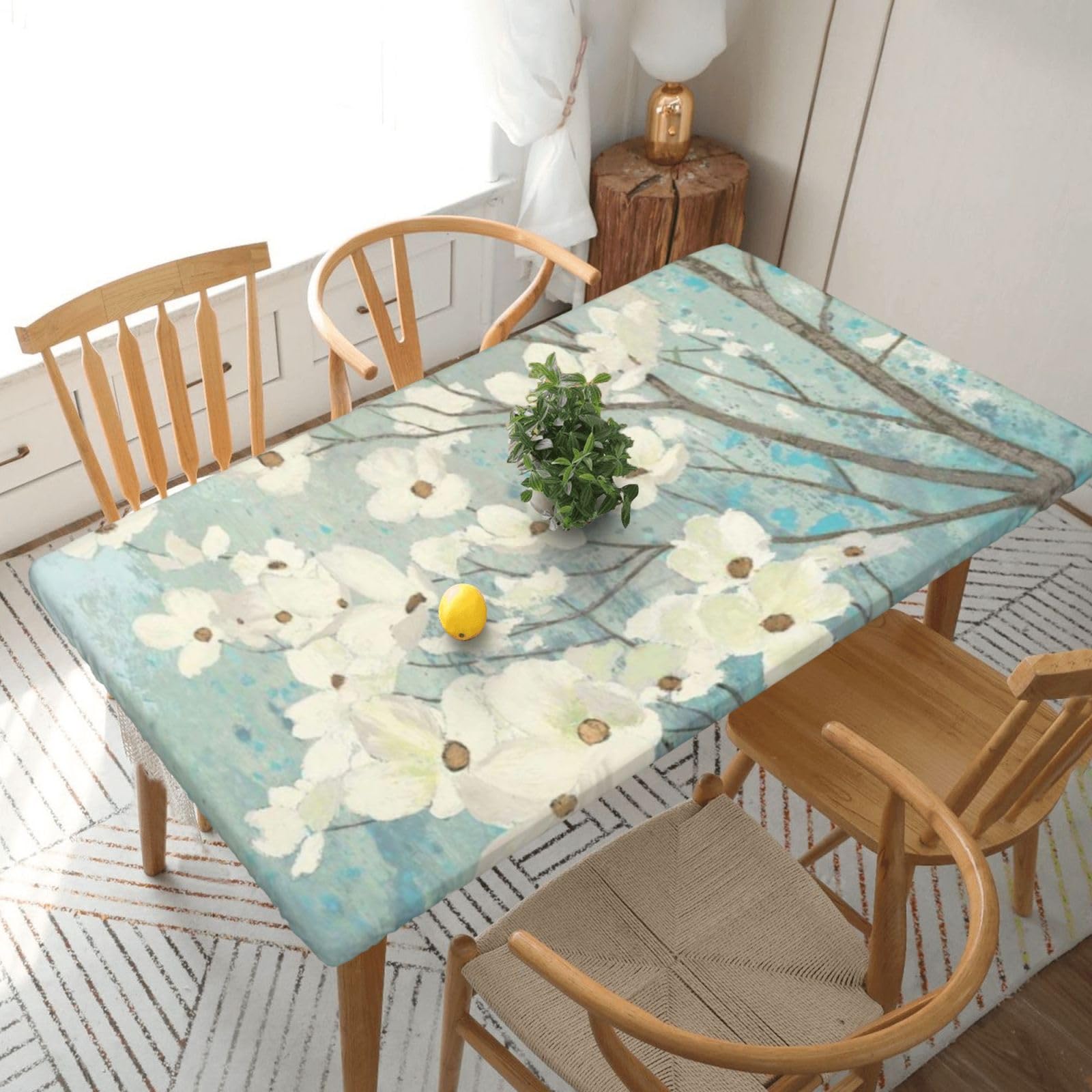 BNVSADC Spring Dogwood Blossoms Printed 5FT Tablecloth Polyester Kitchen Water Resistant Table Cloth Dining Table Decoration Table Covers, 152x76 CM