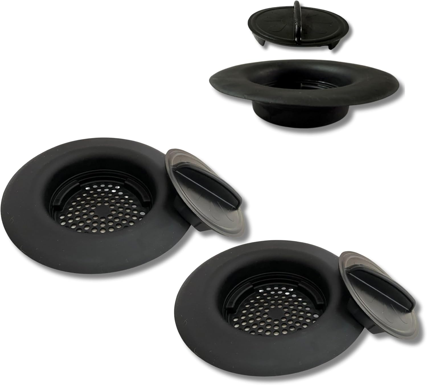 Sink Drain Strainer & Stopper, 2-in-1, Made in The USA, Universal Fits Most 3.5″ Drains, Black, 2-Pack