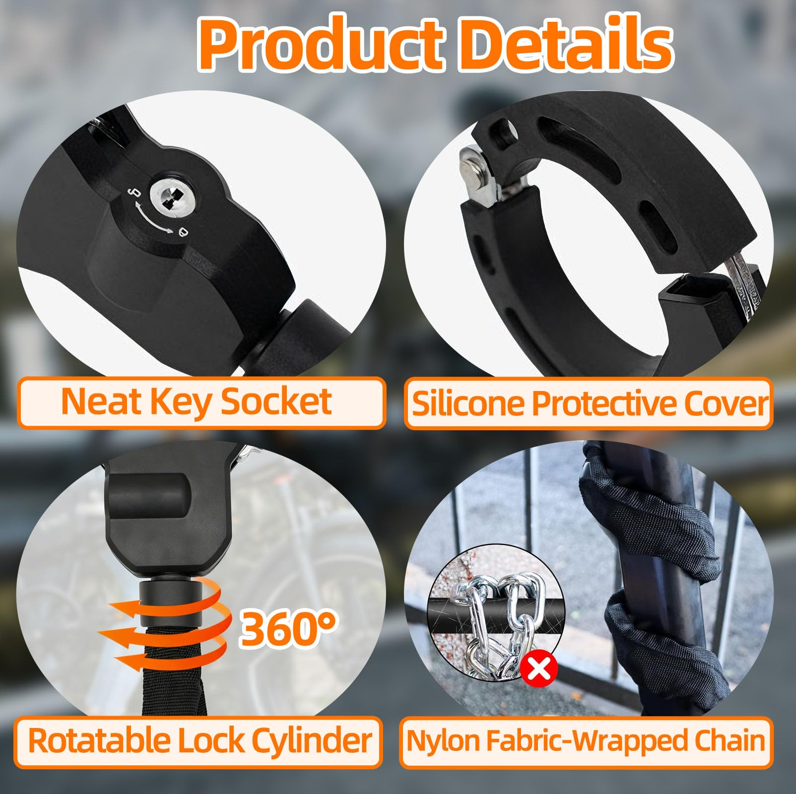 Candado Patinete Electrico con 3 Llaves, Bloqueo Antirrobo Eléctricas 90cm, Cadena Esposas Resistente Grosor 8mm, Accesorios Bici Seguridad para Scooters, Bicicletas & Moto