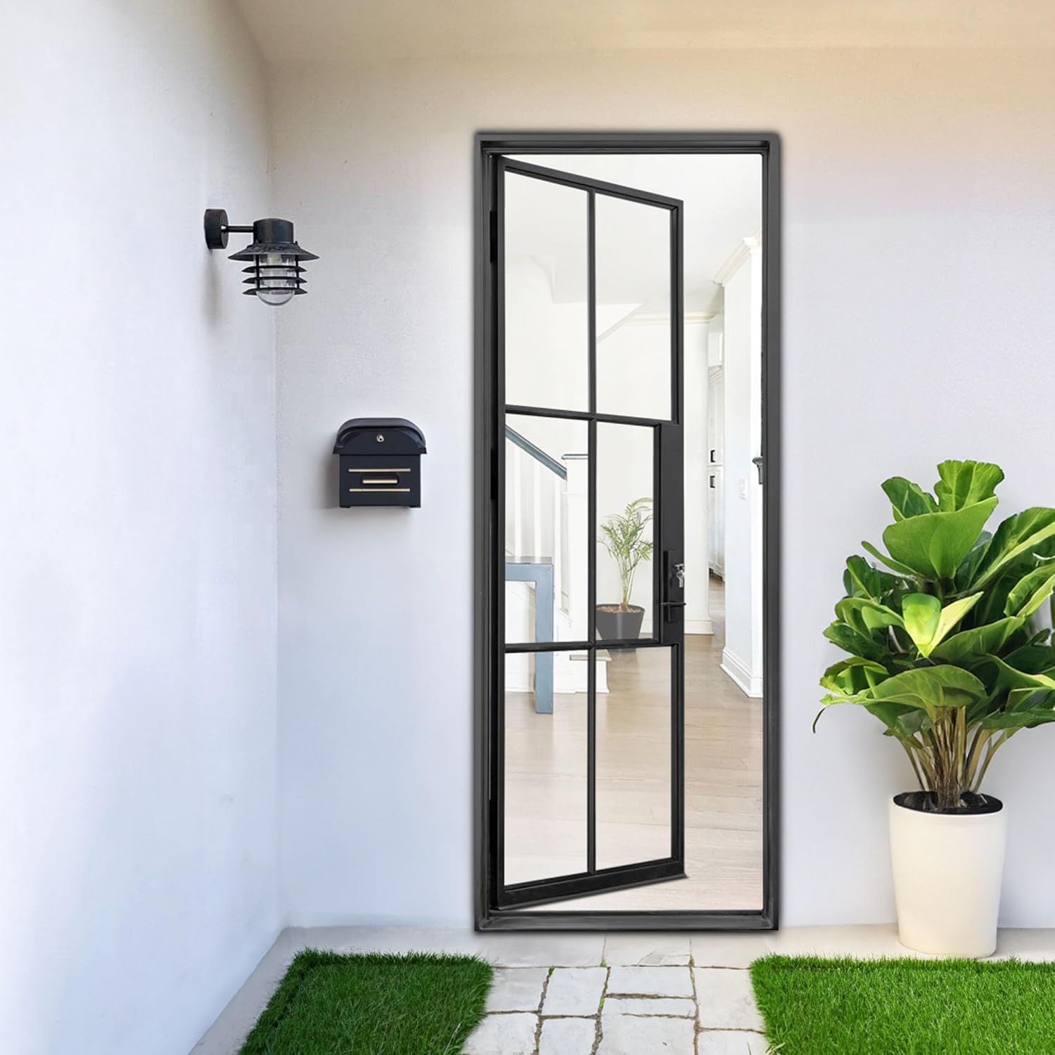 Generic HR Matte Black French Iron Steel Door with Handle and Locks, Left Inswing, Elegant Entrance Door for Home and Office 36 x 96, DOORS-36x96