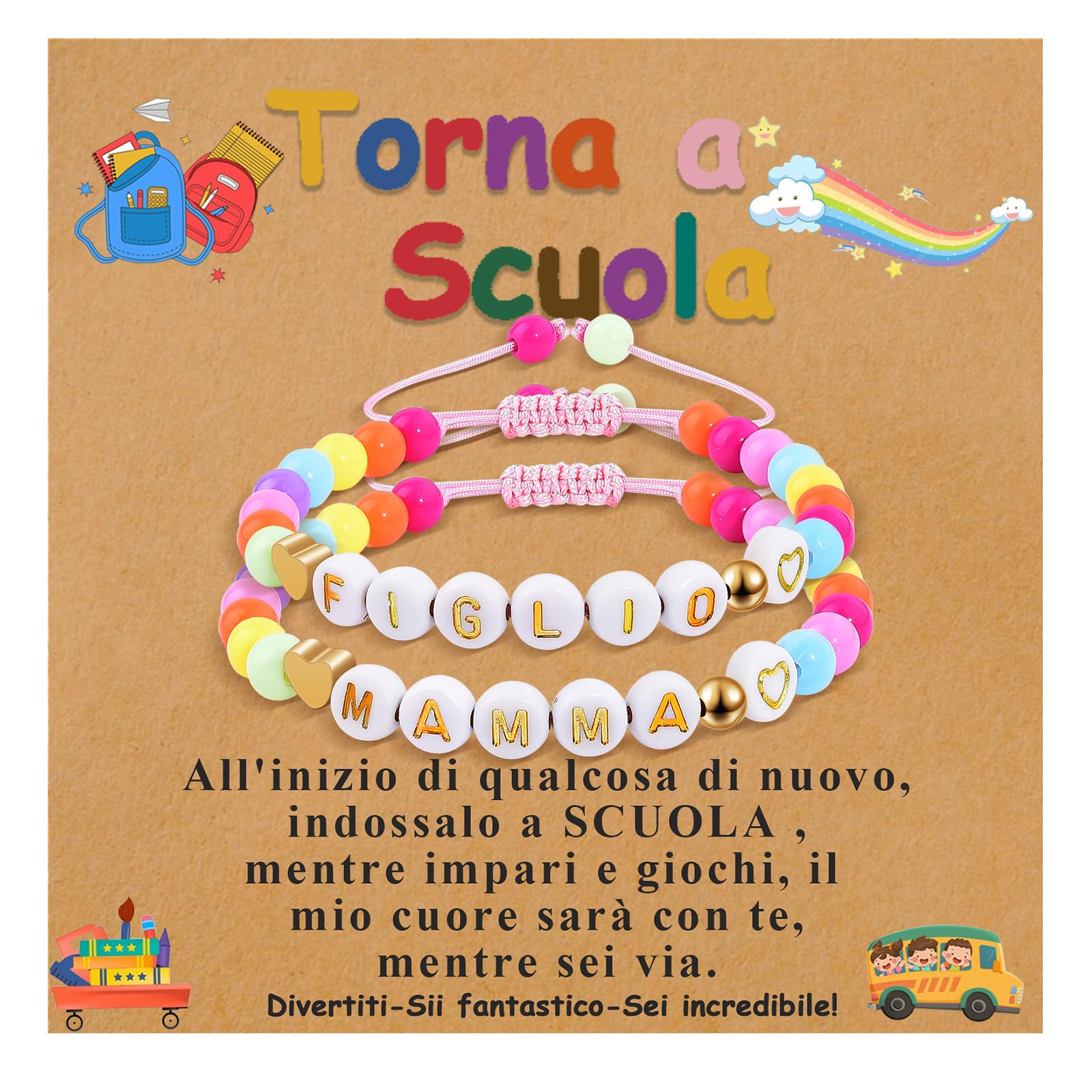 BOCHOI Bracciale Madre Figlia Braccial Ragazze Regalo per la Scuola Regali per il Primo Giorno di Scuola Ritorno a scuola Braccialetto con Regalo di Compleanno per Ragazze