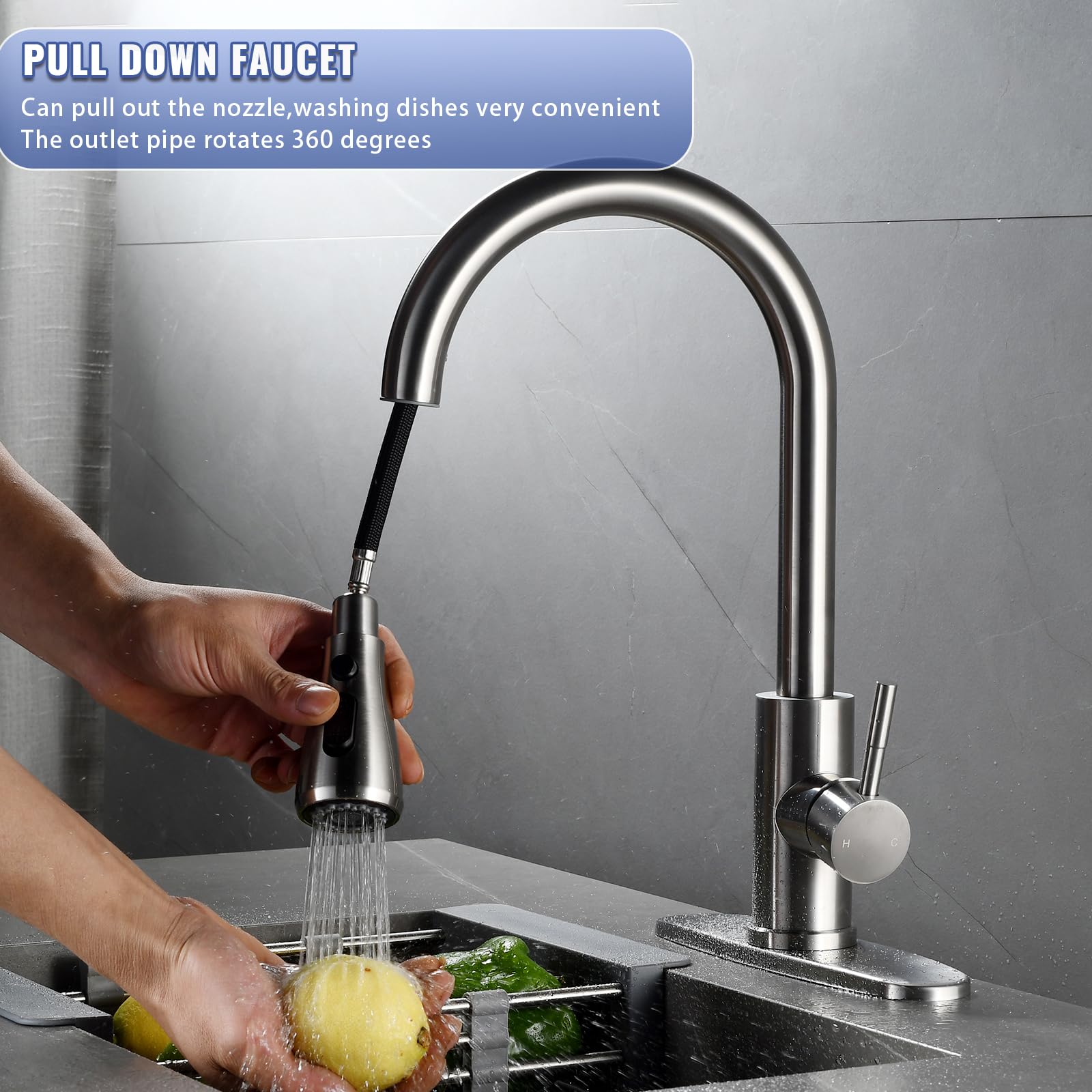 Robinet De Cuisine En Acier Inoxydable Avec Pulvérisateur Extractible