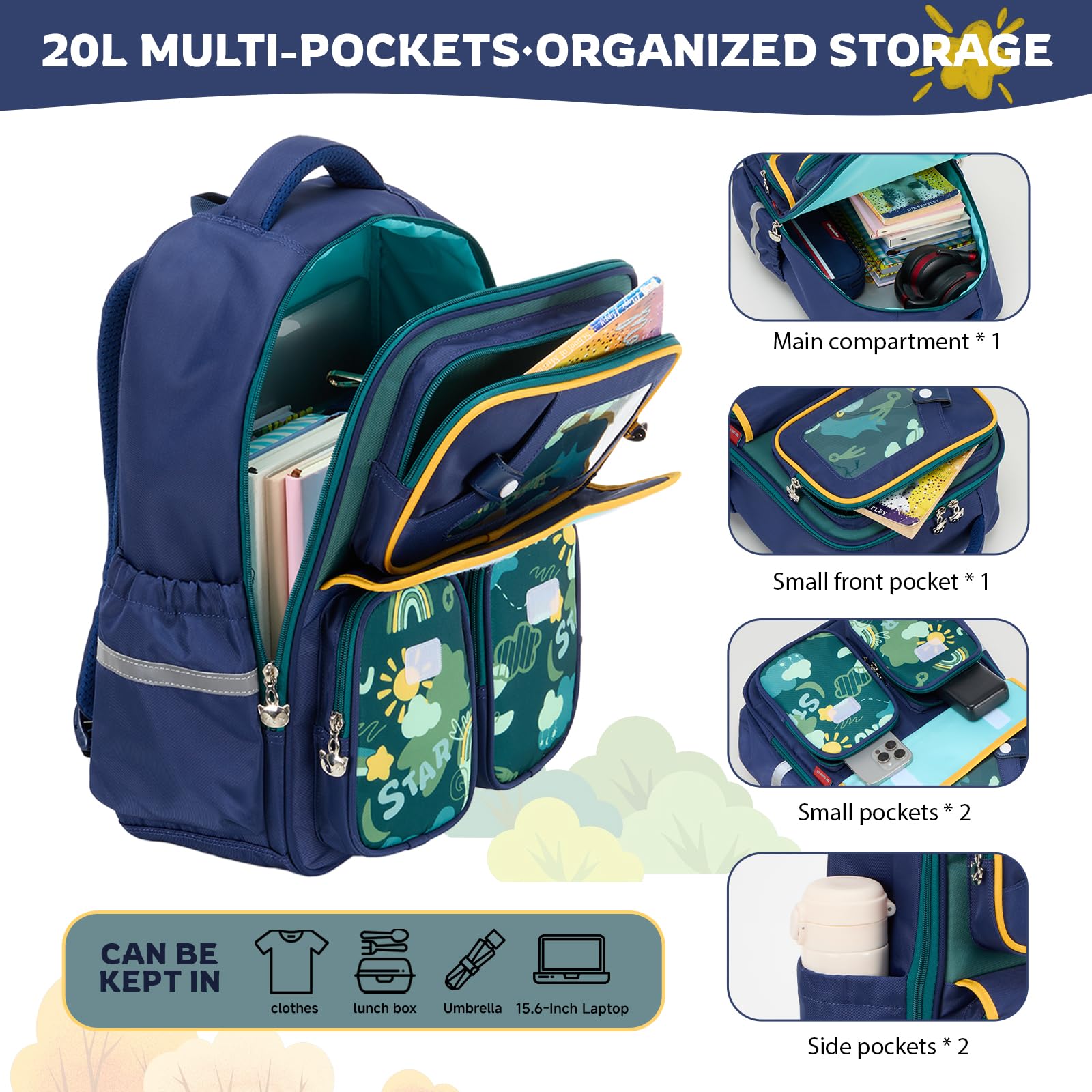 Amythe Schulrucksack Jungen Ergonomisch 1. - 5. Klasse für Schule Reise | Schultasche für jungs 6-12 Jahre mit Brustgurt Reflektor, Wasserdicht