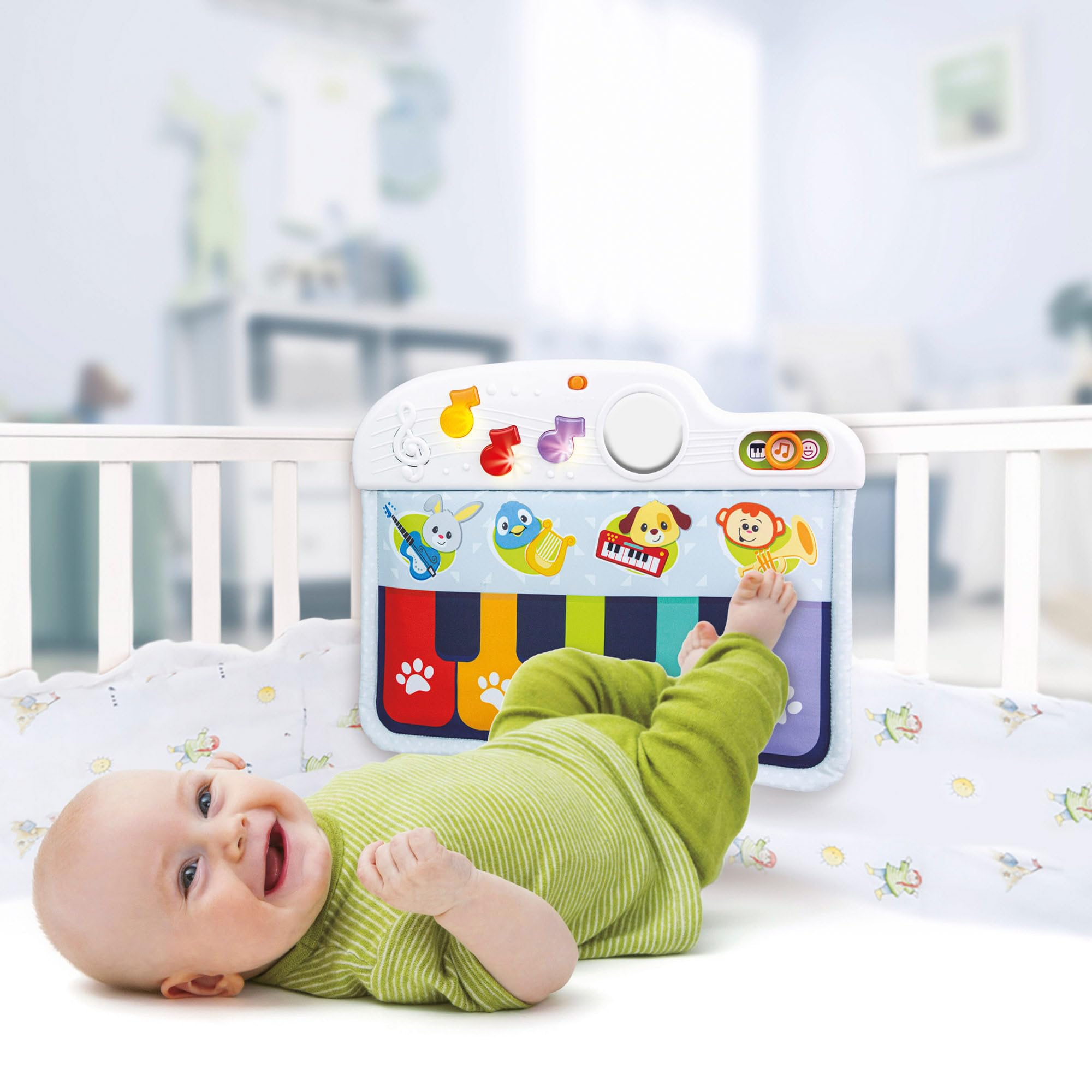 Winfun 46878 - Piano para bebés con luz y melodías para la cuna / Mi primer piano, juguete para bebes a partir de 0+, se toca con pataditas / Regalo bebé, Instrumentos musicales bebe