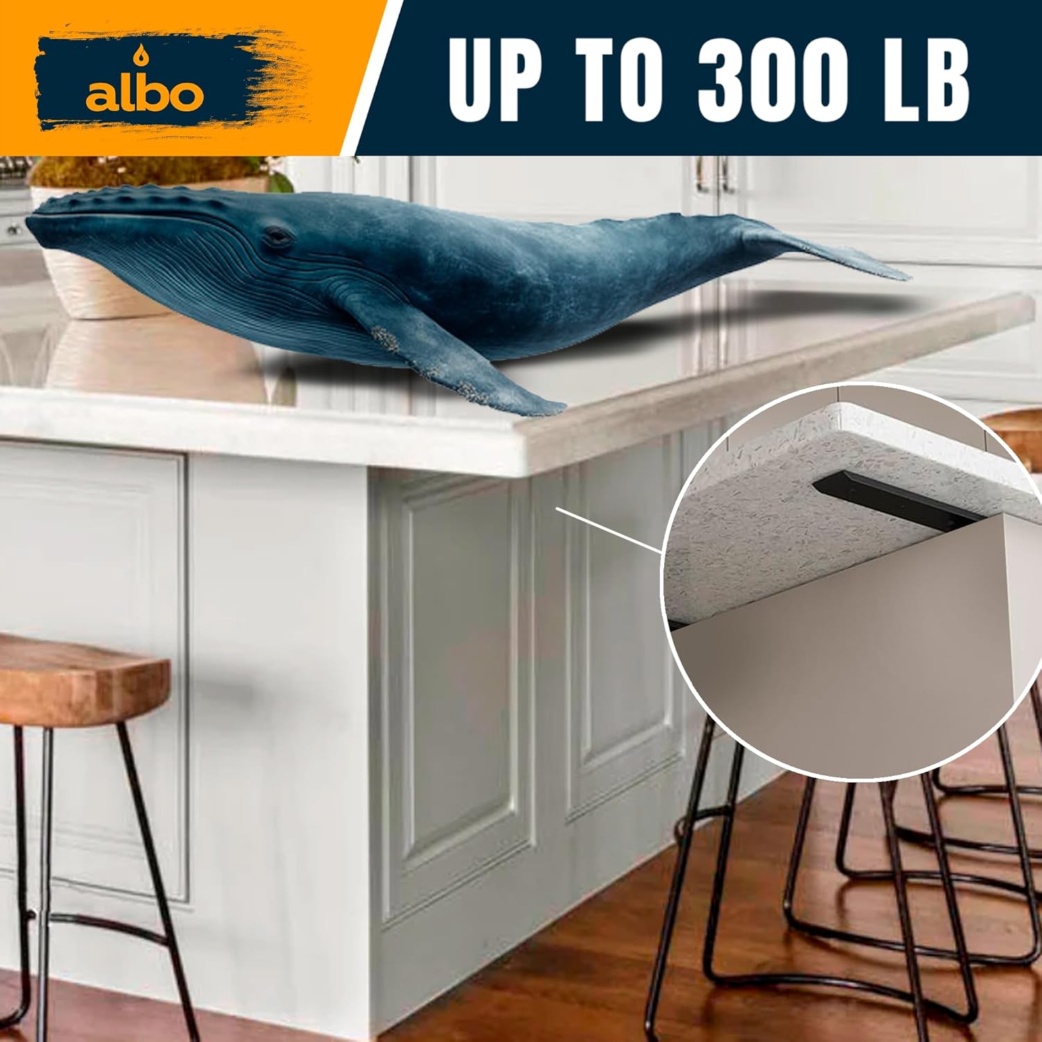 ALBO 14" Heavy Duty Flat Countertop Support Brackets 4 PCS, 300 lb 1/4" Steel - Hidden Flush-Mount Corbel | Matte Black Powder-Coated with Screws for Quartz Granite Wood Kitchen Island Bar Tops