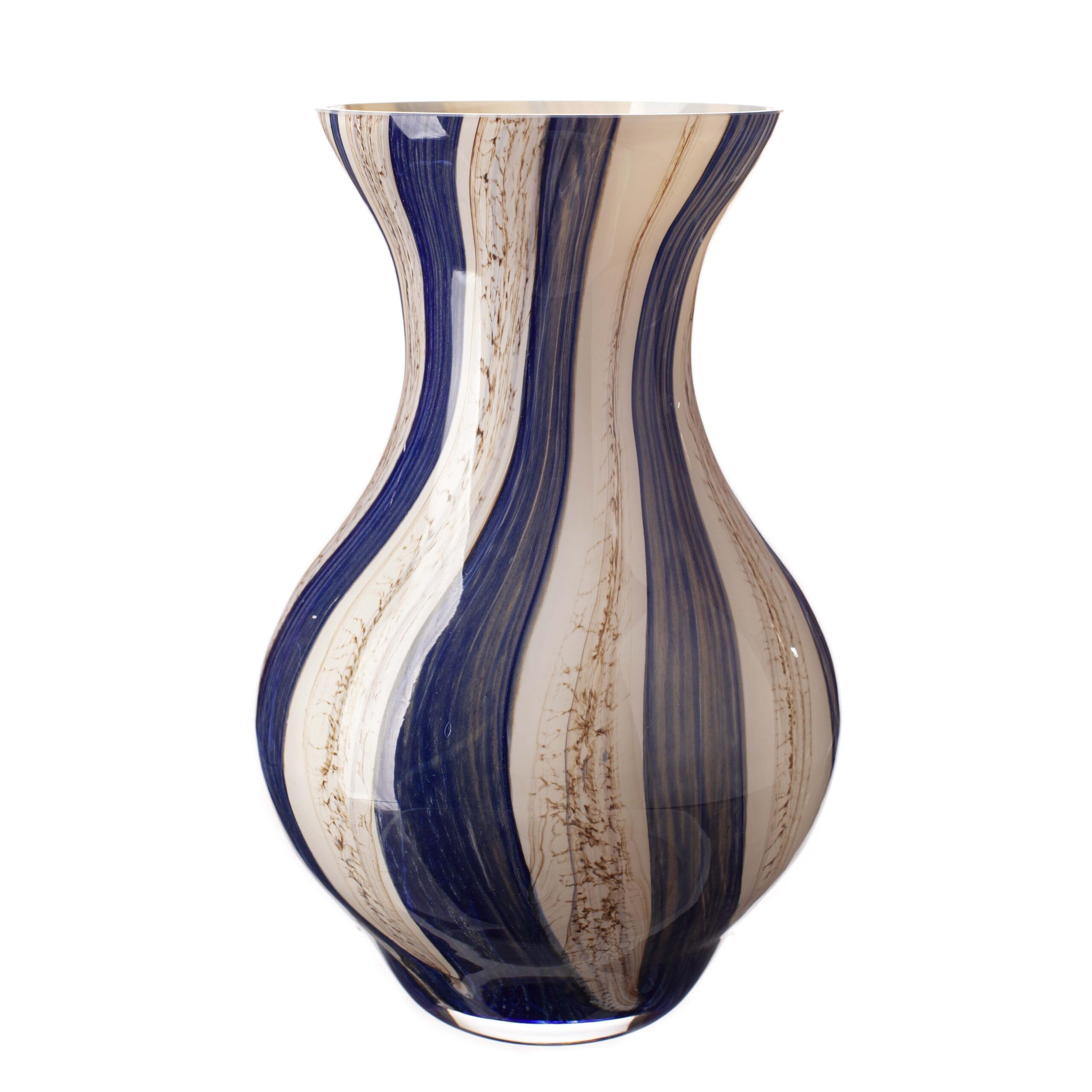 Amelia Art Glass Classic Vase in Naval Oak - Navy & Beige 26 cm