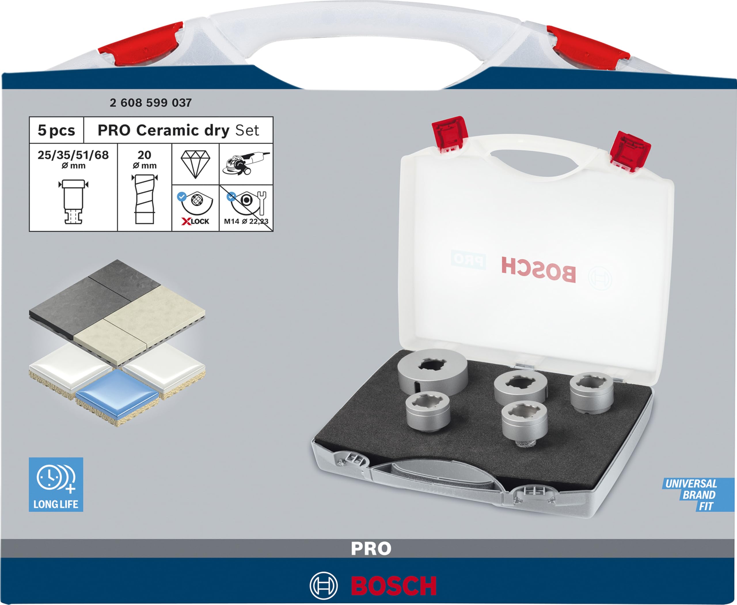 Bosch 5x Coffret de couronnes de forage PRO Ceramic dry, X-Lock