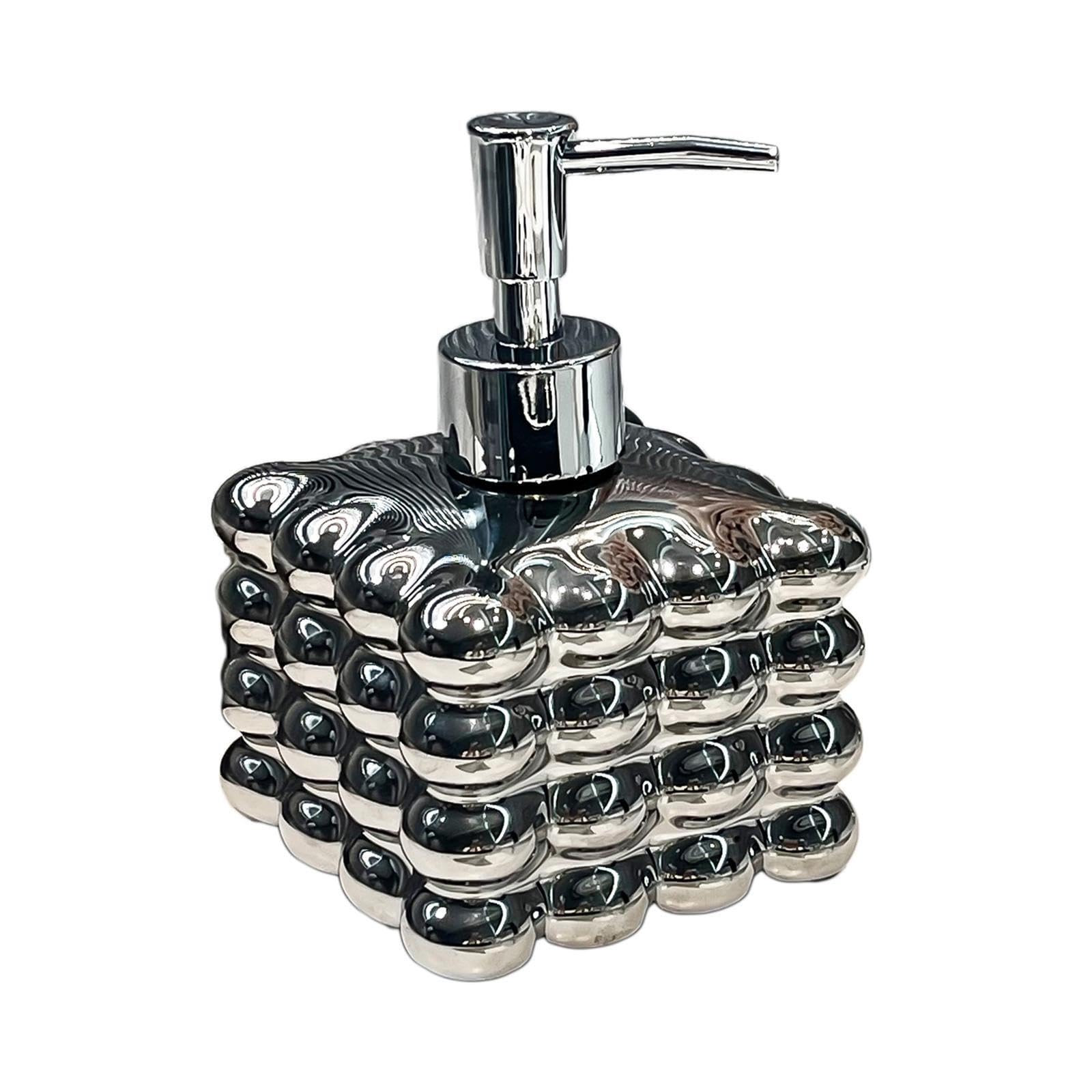 Qlecxzi Silver Engaging Ceramic Lotion Bottle Soft Porcelain Lotion Dispenser Smooth Hand Soap Dispenser Kitchen Texture Is Fashionable Hand Soap Hotel With Pump, 14.3X9.3cm