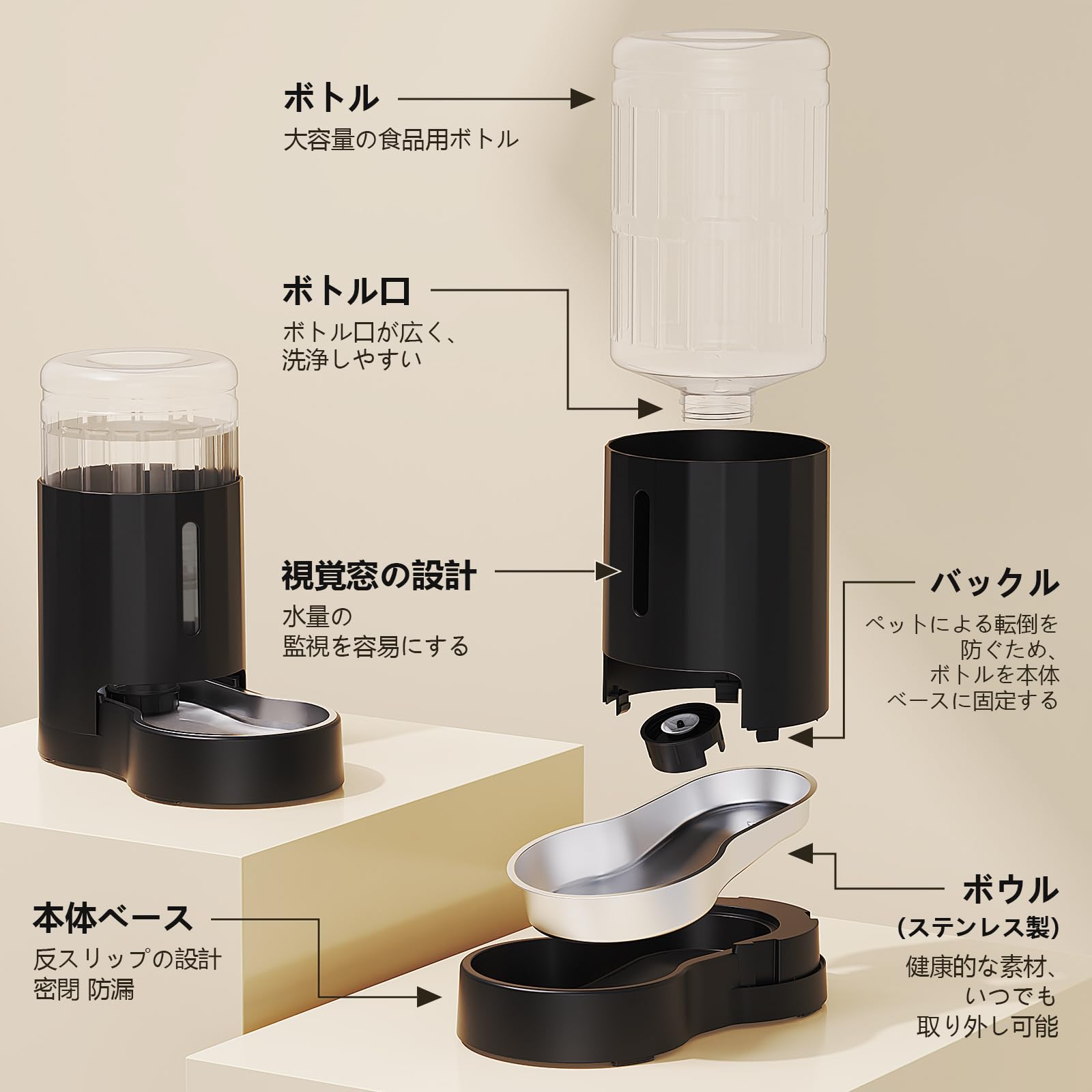Amazon | JUNSPOW 6L重力式給水器 ステンレス製 BPAフリー 安全 | 大