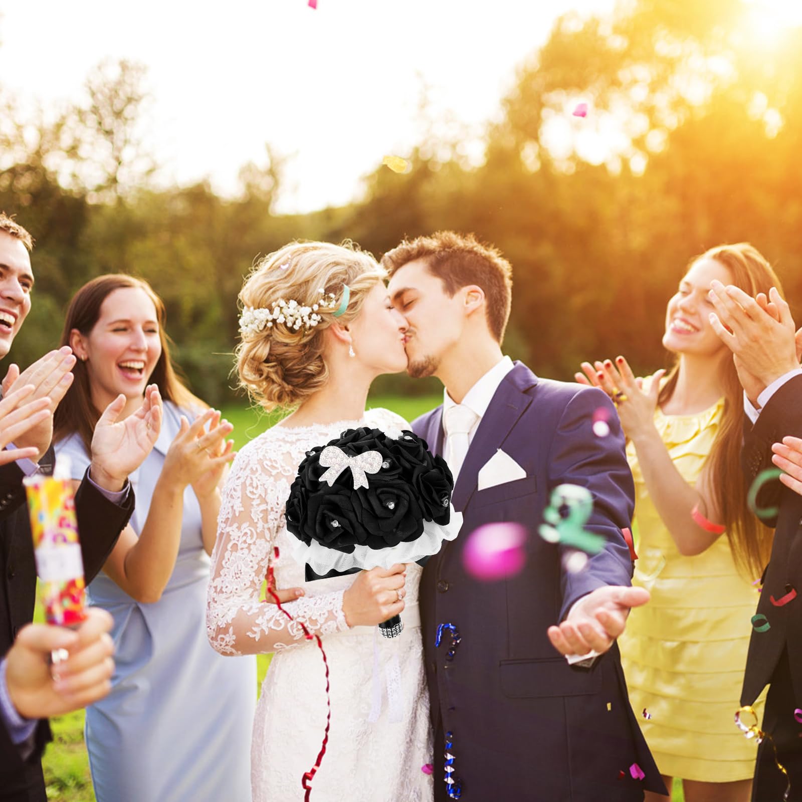 Künstlicher Hochzeitsstrauß Schwarz Für Braut Mit Realistischem Design Ideal Als Brautstrauß Und Photo Prop Für Hochzeit Verlobung