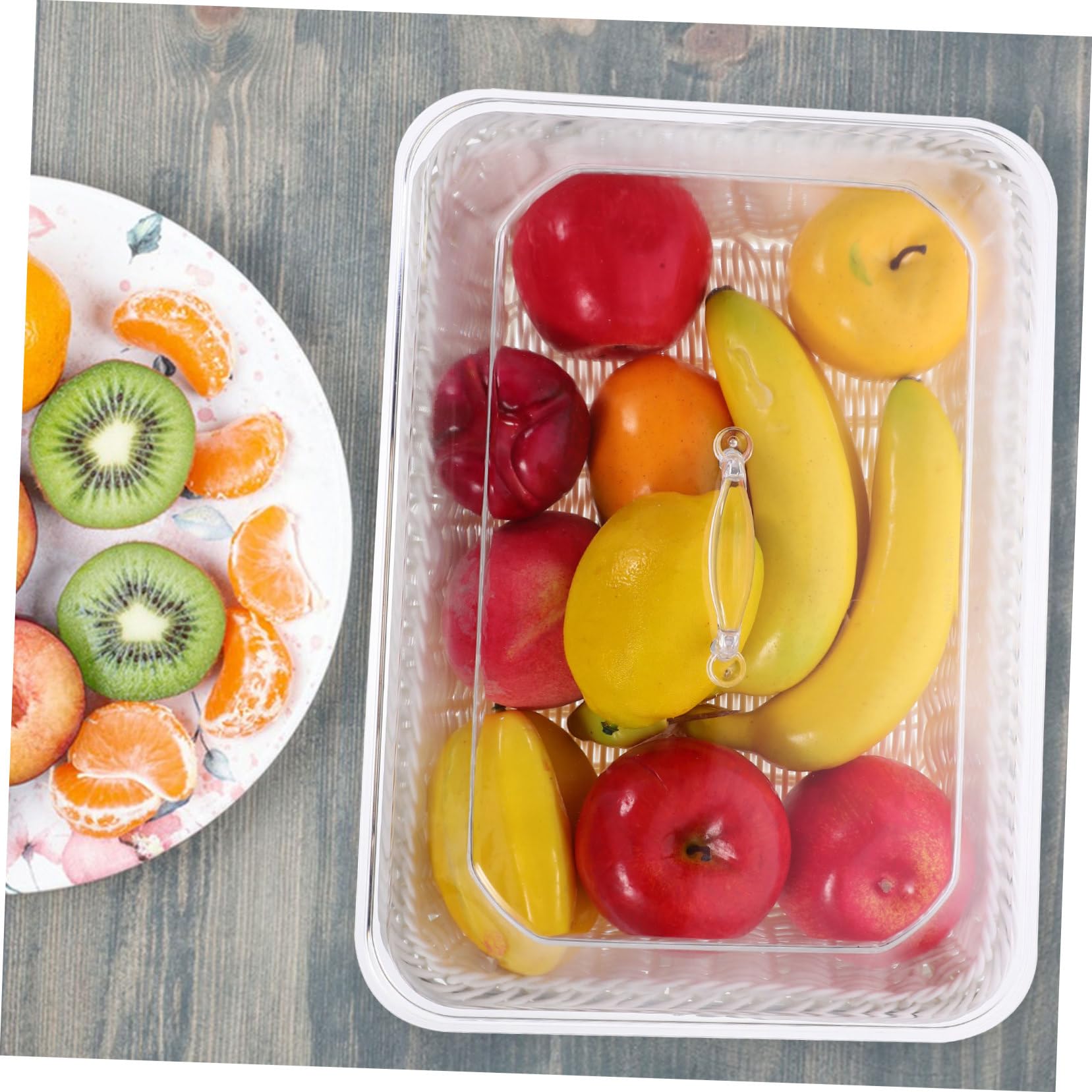 LABRIMP Cesta De Pan De Imitación De Ratán Cesta Tejida Para Cocina Bandeja Para Servir Frutas y Verduras Con Tapa Para Mesa De Centro