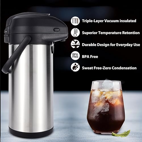 Miniatura 6 de Heritage66 Jarra térmica avanzada de café, frasco aislado al vacío de triple pared, termo que mantiene las bebidas calientes durante 12 horas, 24